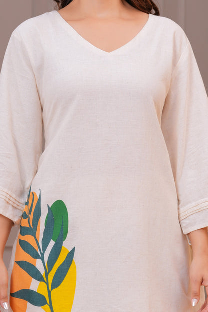 Off White Printed Cotton Flex Co-Ord Set