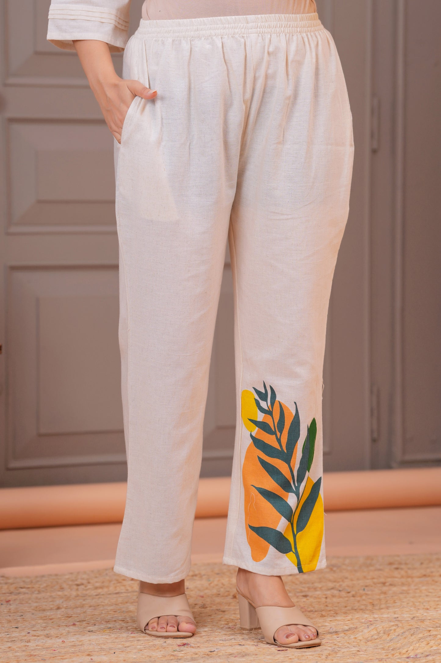 Off White Printed Cotton Flex Co-Ord Set