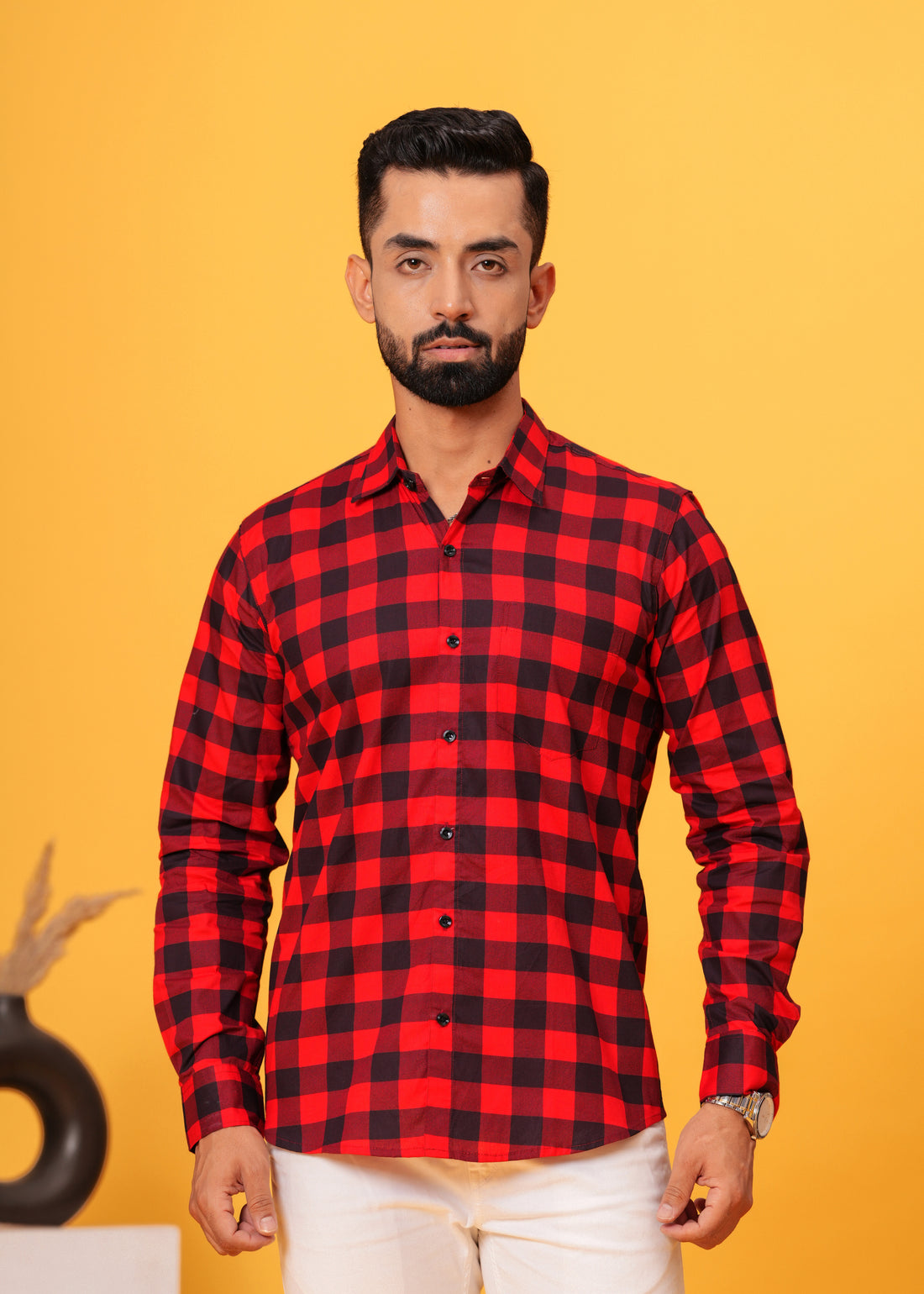 Red Black Checks Cotton Shirt
