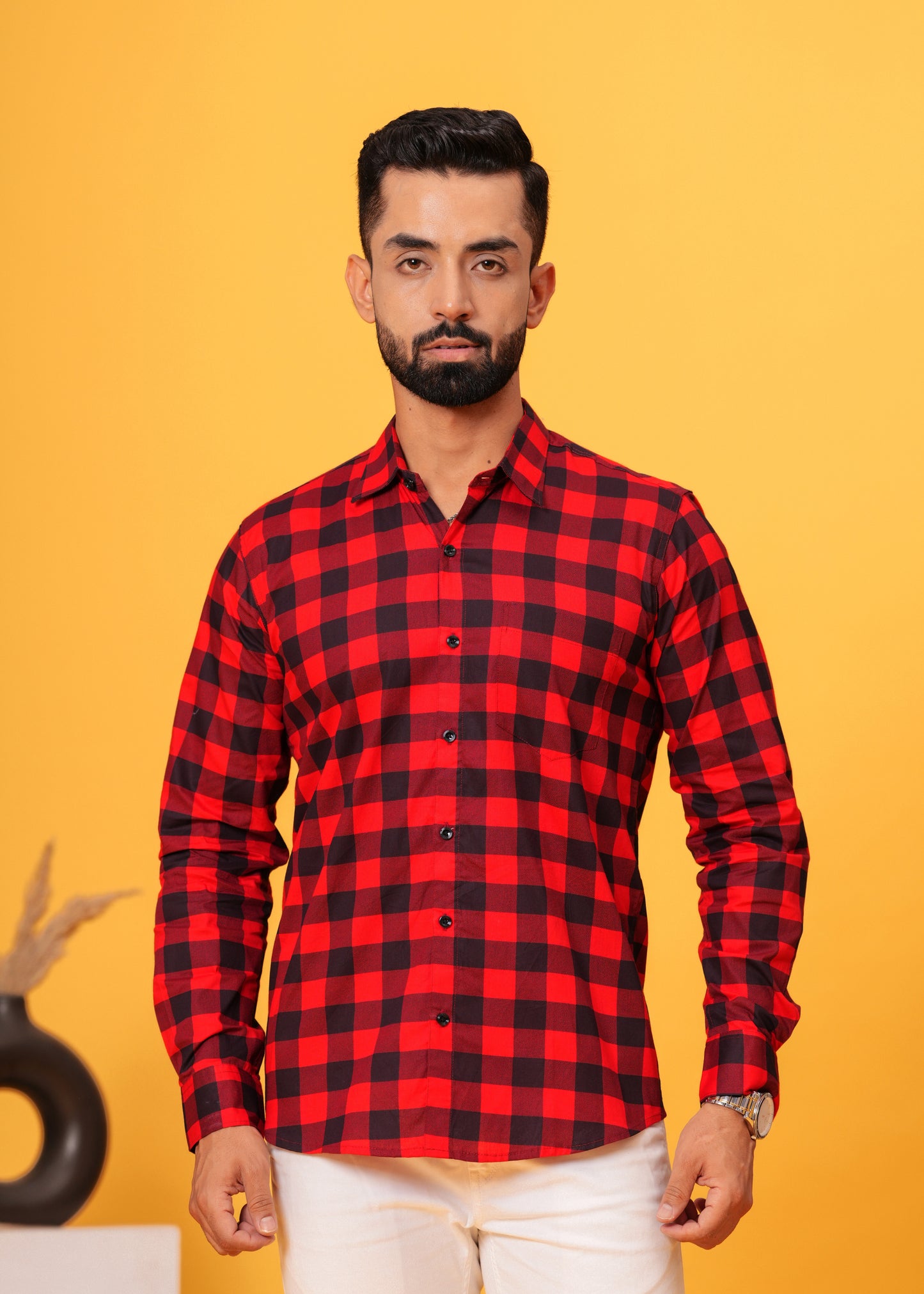 Red Black Checks Cotton Shirt