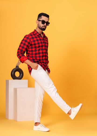 Red Black Checks Cotton Shirt