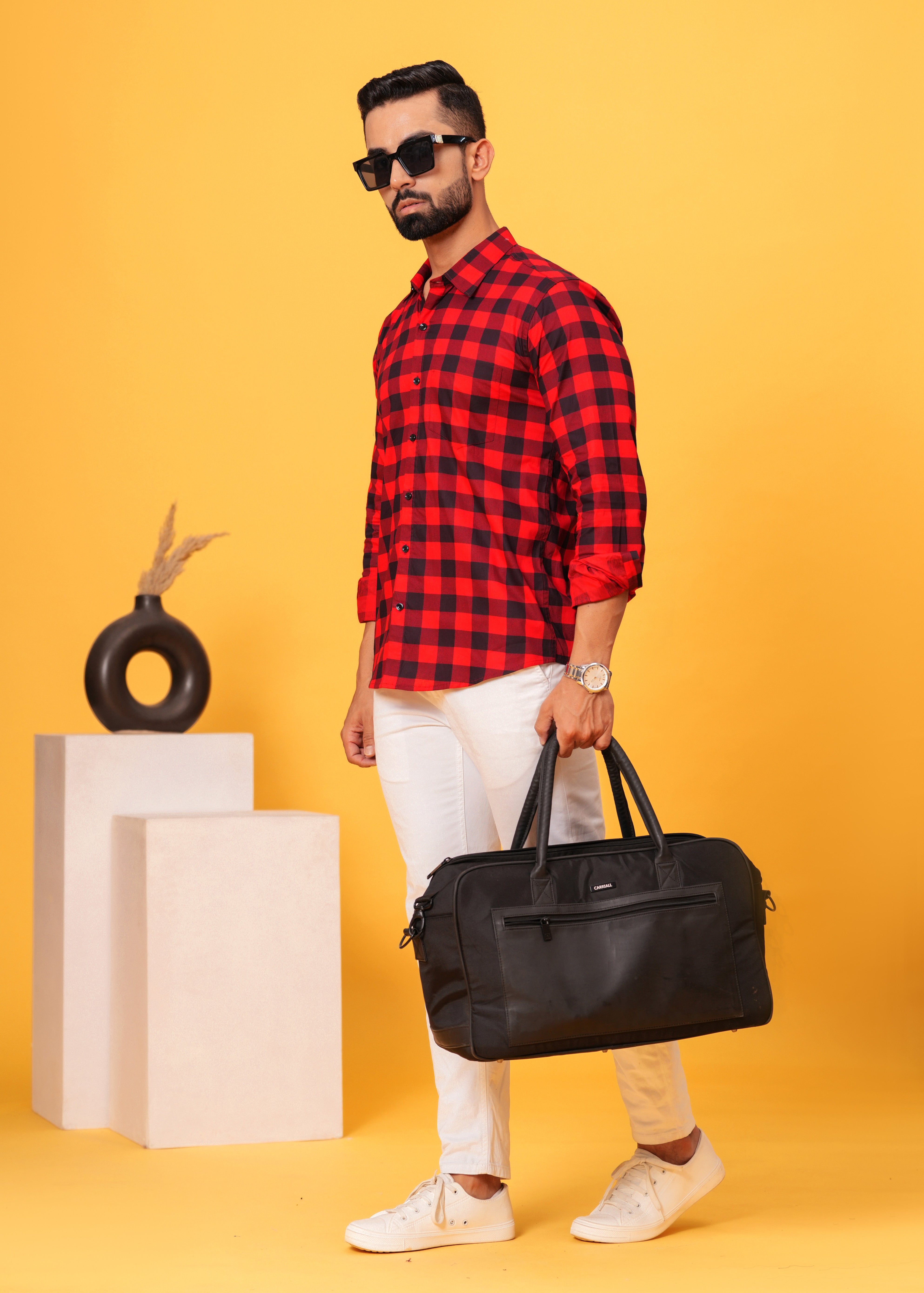 Red Black Checks Cotton Shirt