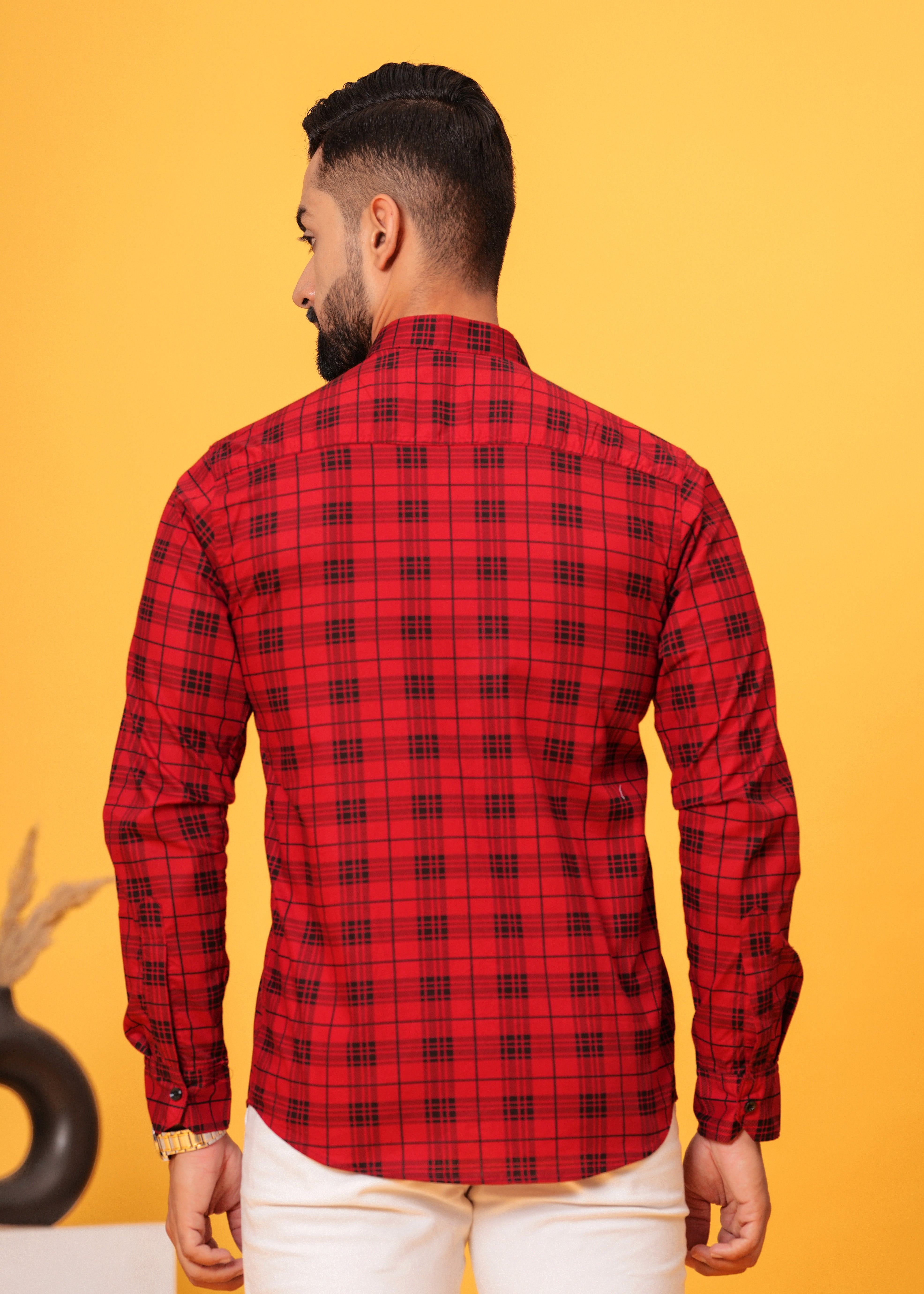 Red Black Checks Cotton Shirt