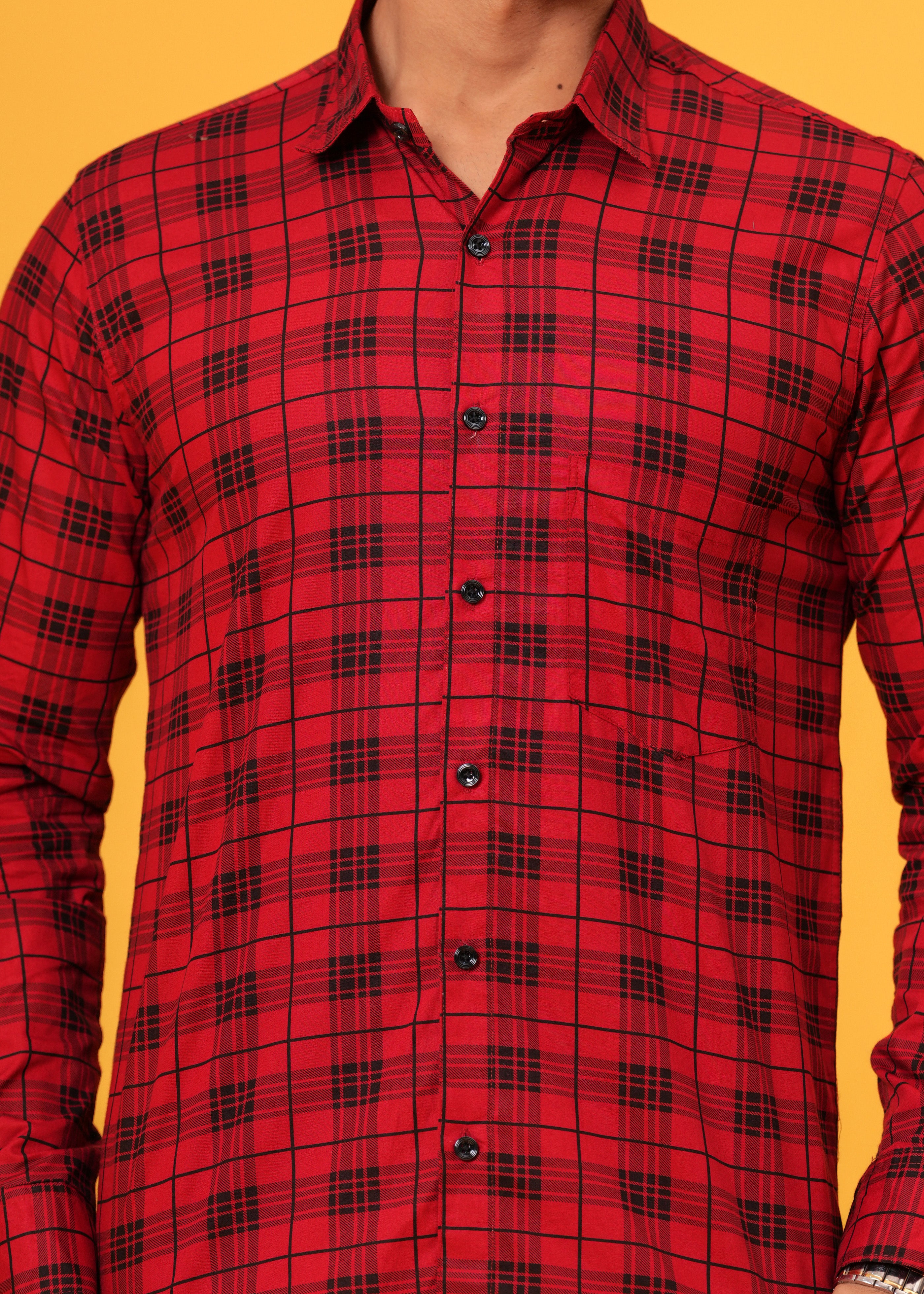 Red Black Checks Cotton Shirt
