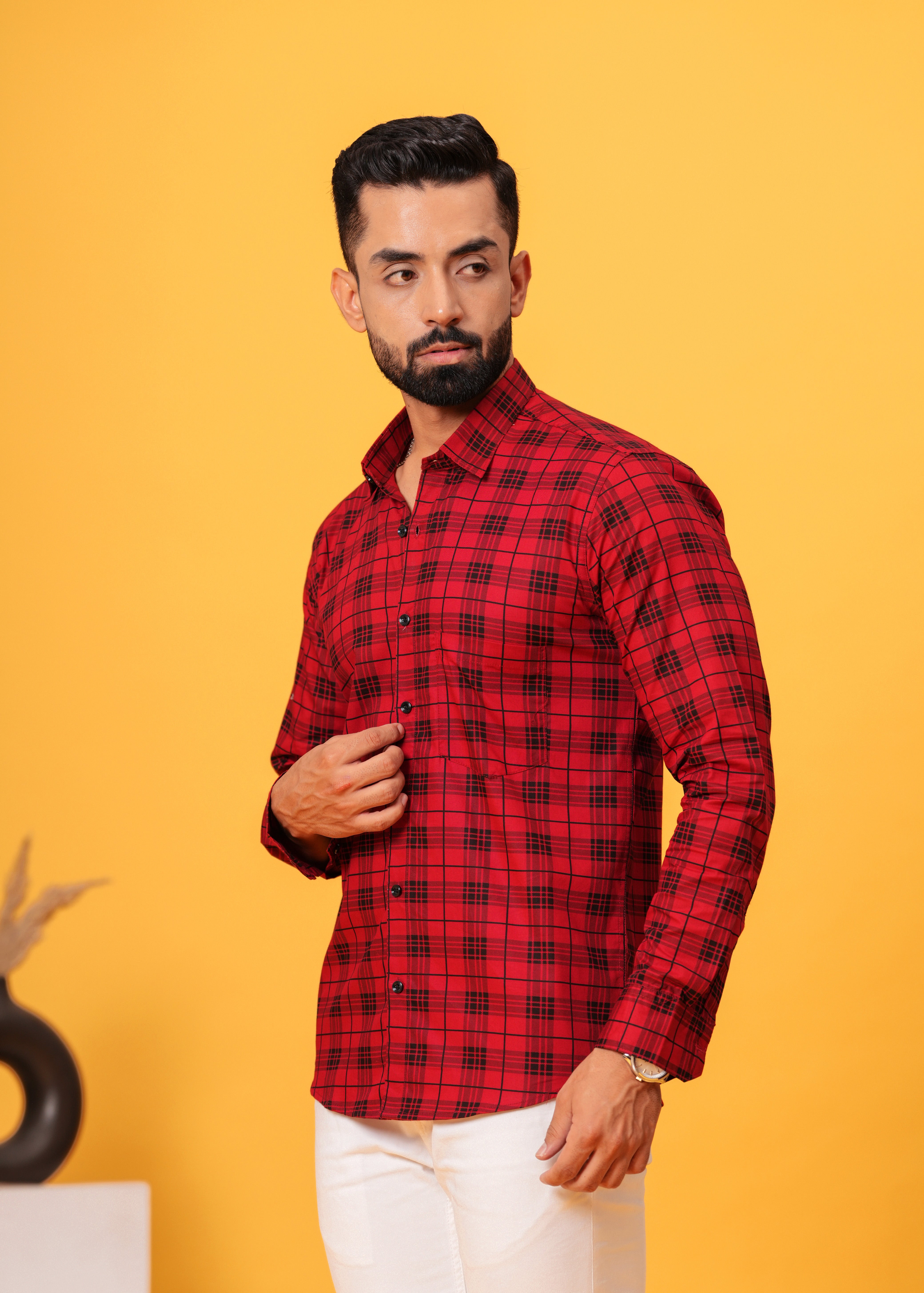 Red Black Checks Cotton Shirt
