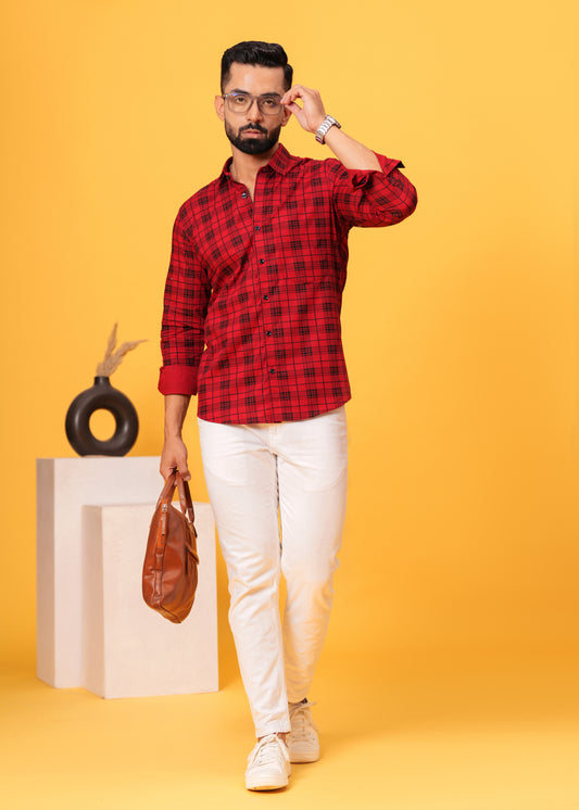 Red Black Checks Cotton Shirt
