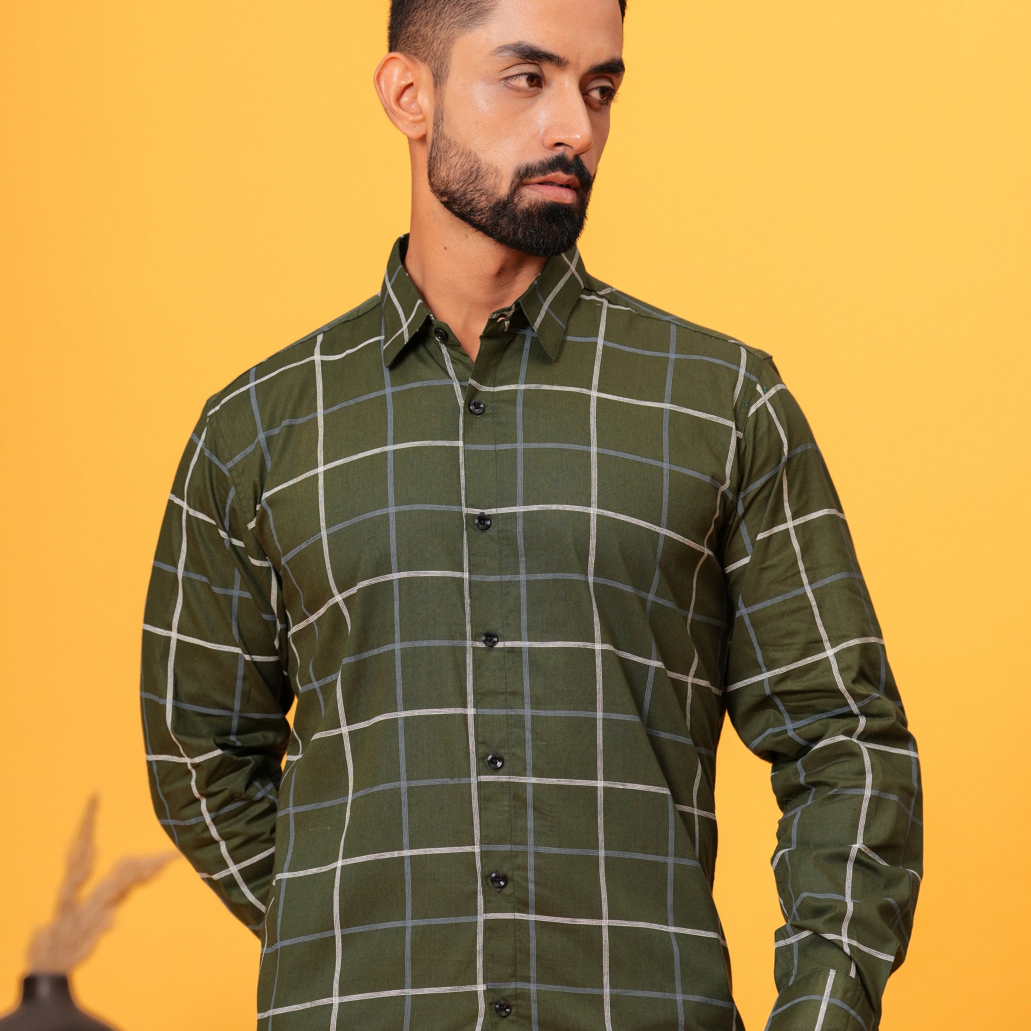 GREEN CHECKS COTTON SHIRT