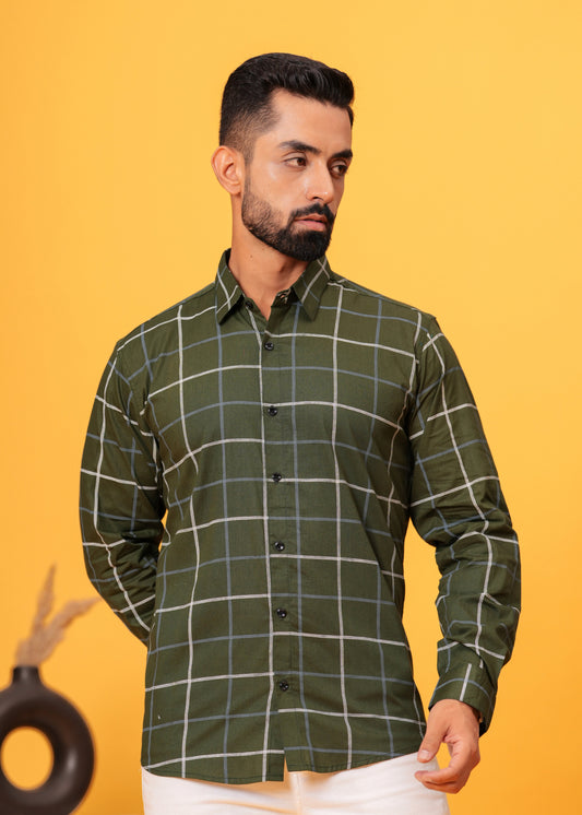 GREEN CHECKS COTTON SHIRT