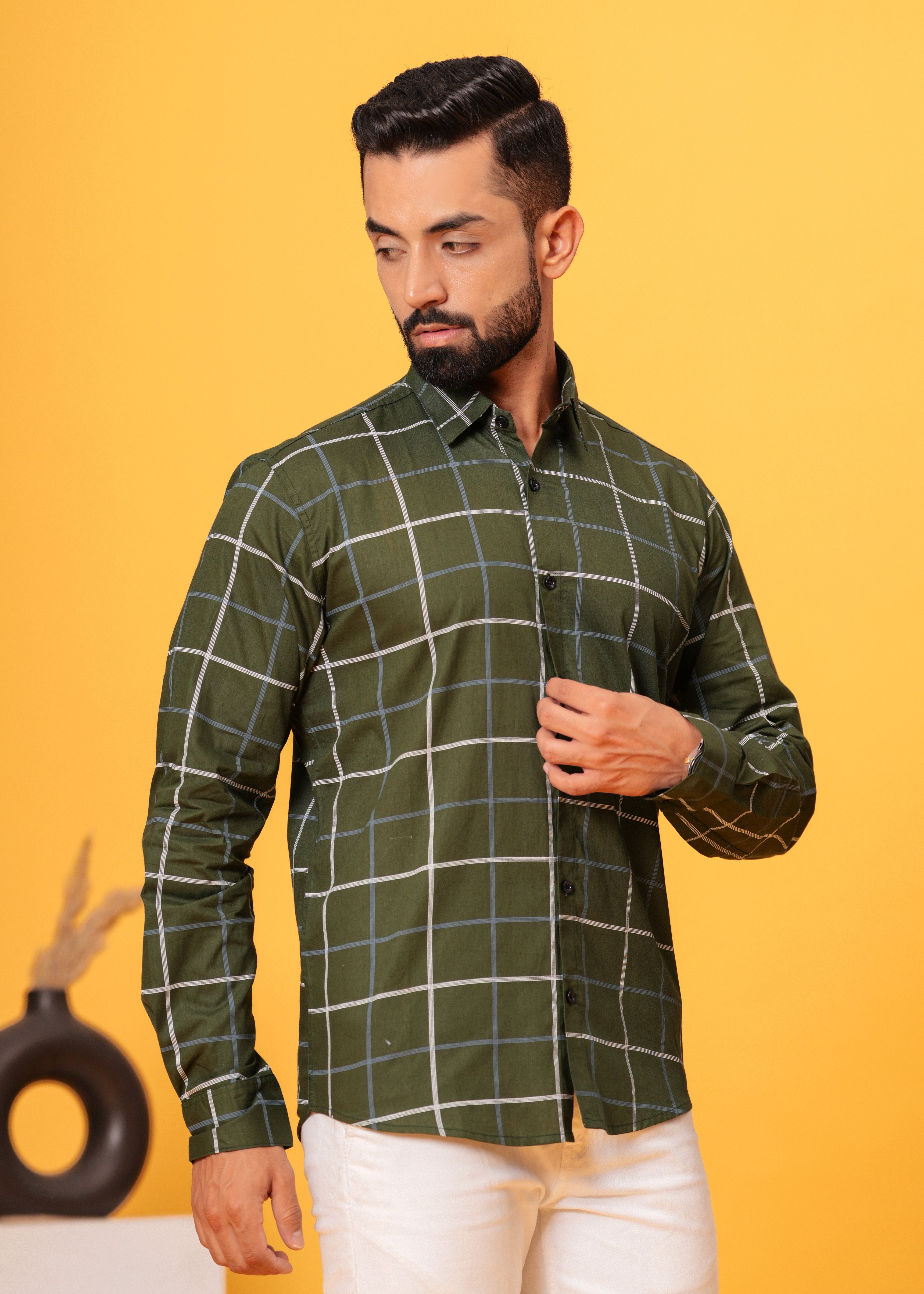 GREEN CHECKS COTTON SHIRT
