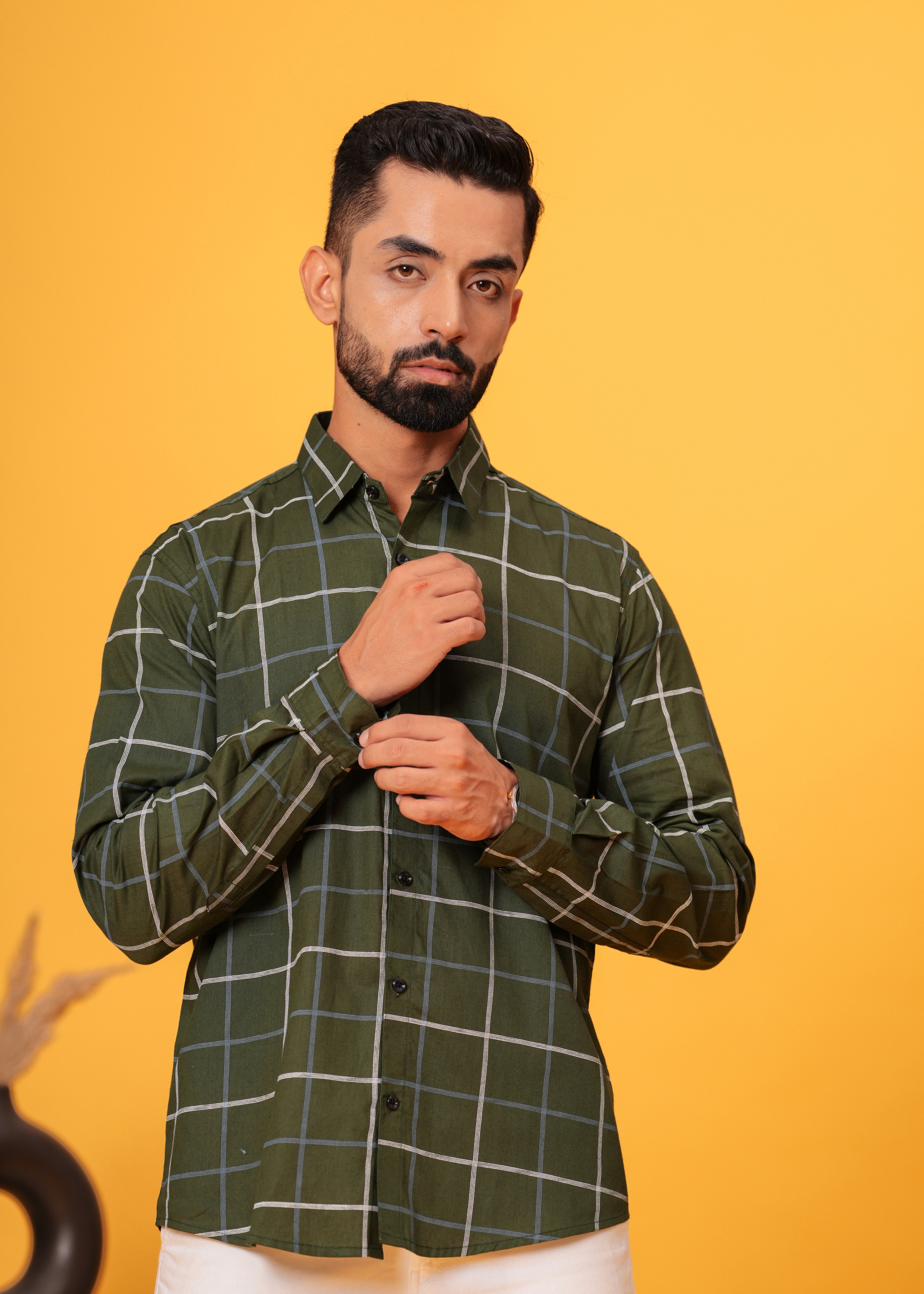 GREEN CHECKS COTTON SHIRT