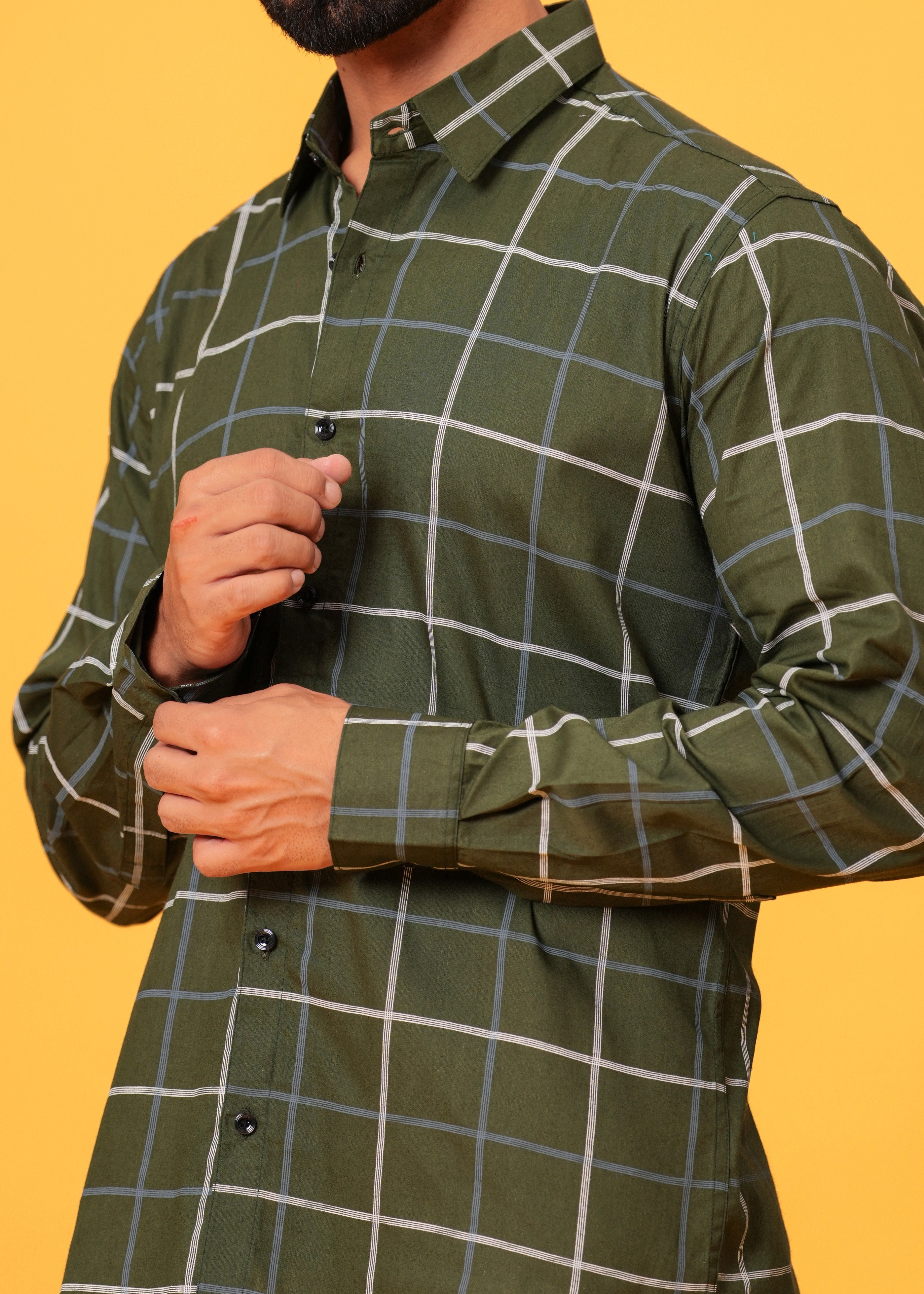 GREEN CHECKS COTTON SHIRT