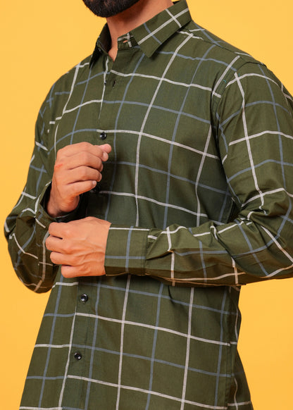 GREEN CHECKS COTTON SHIRT