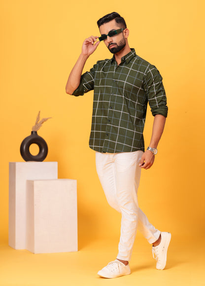 GREEN CHECKS COTTON SHIRT