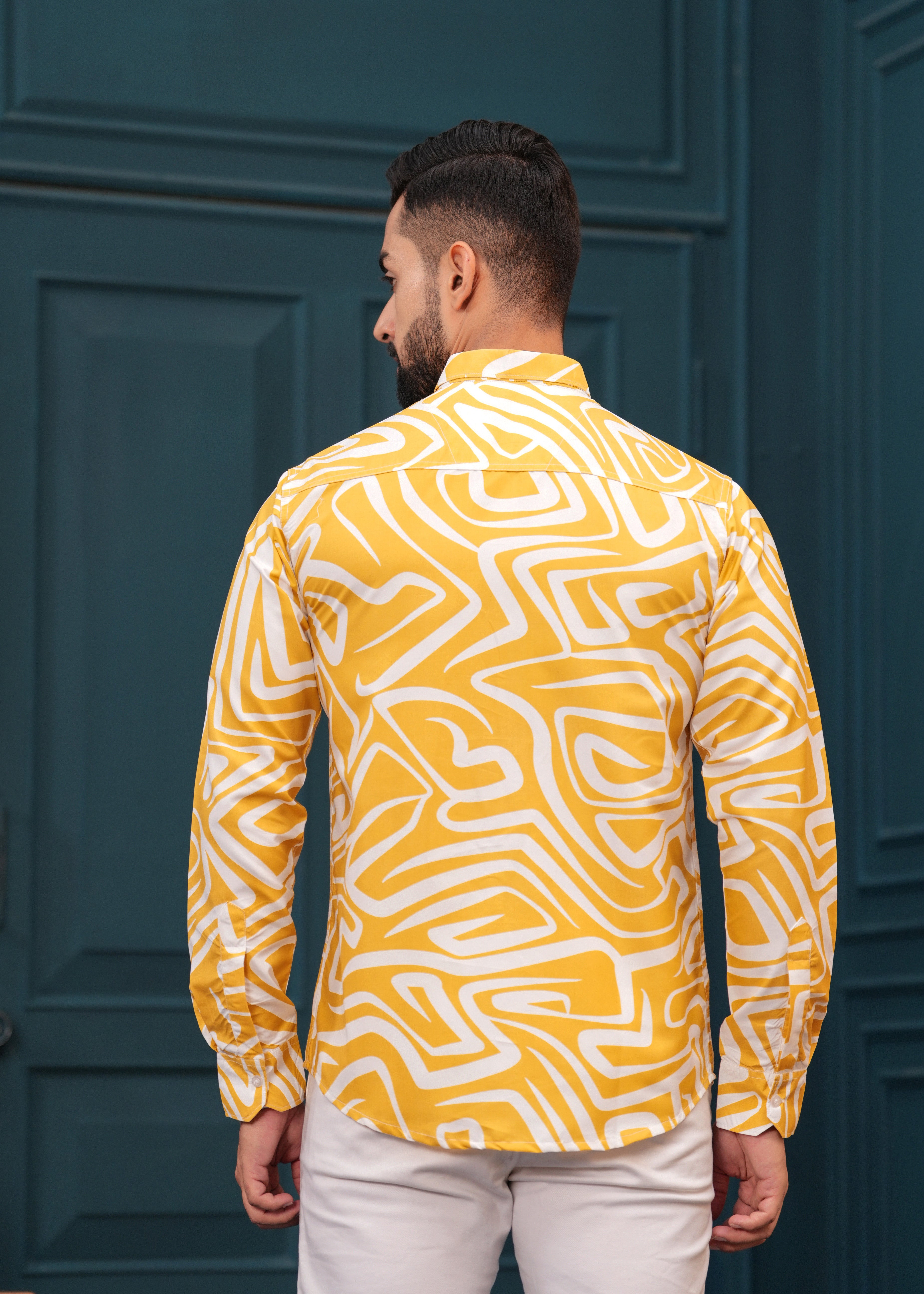 Yellow White Printed Cotton Shirt