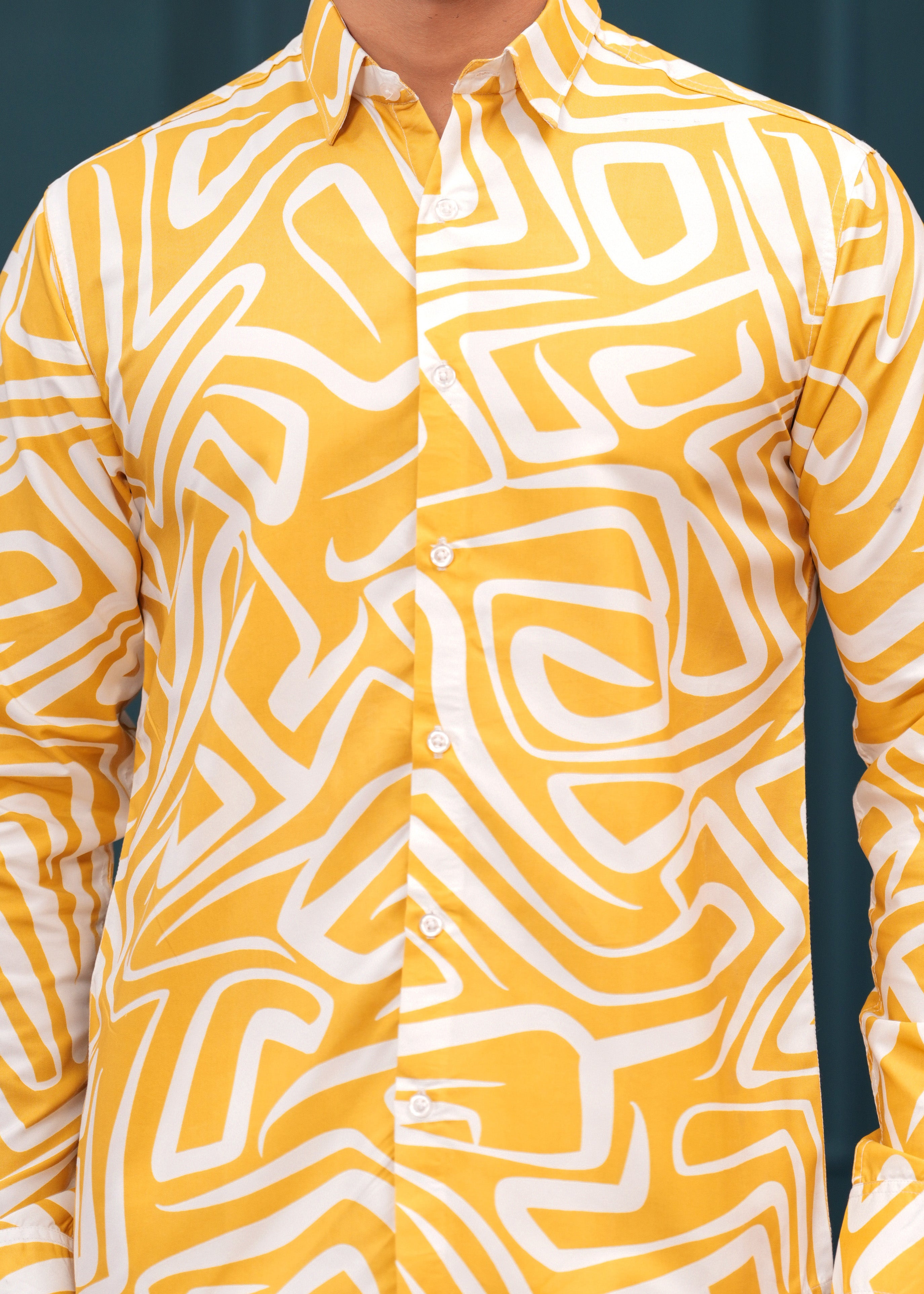 Yellow White Printed Cotton Shirt