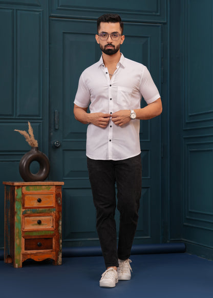 White Textured Slim Fit Shirt