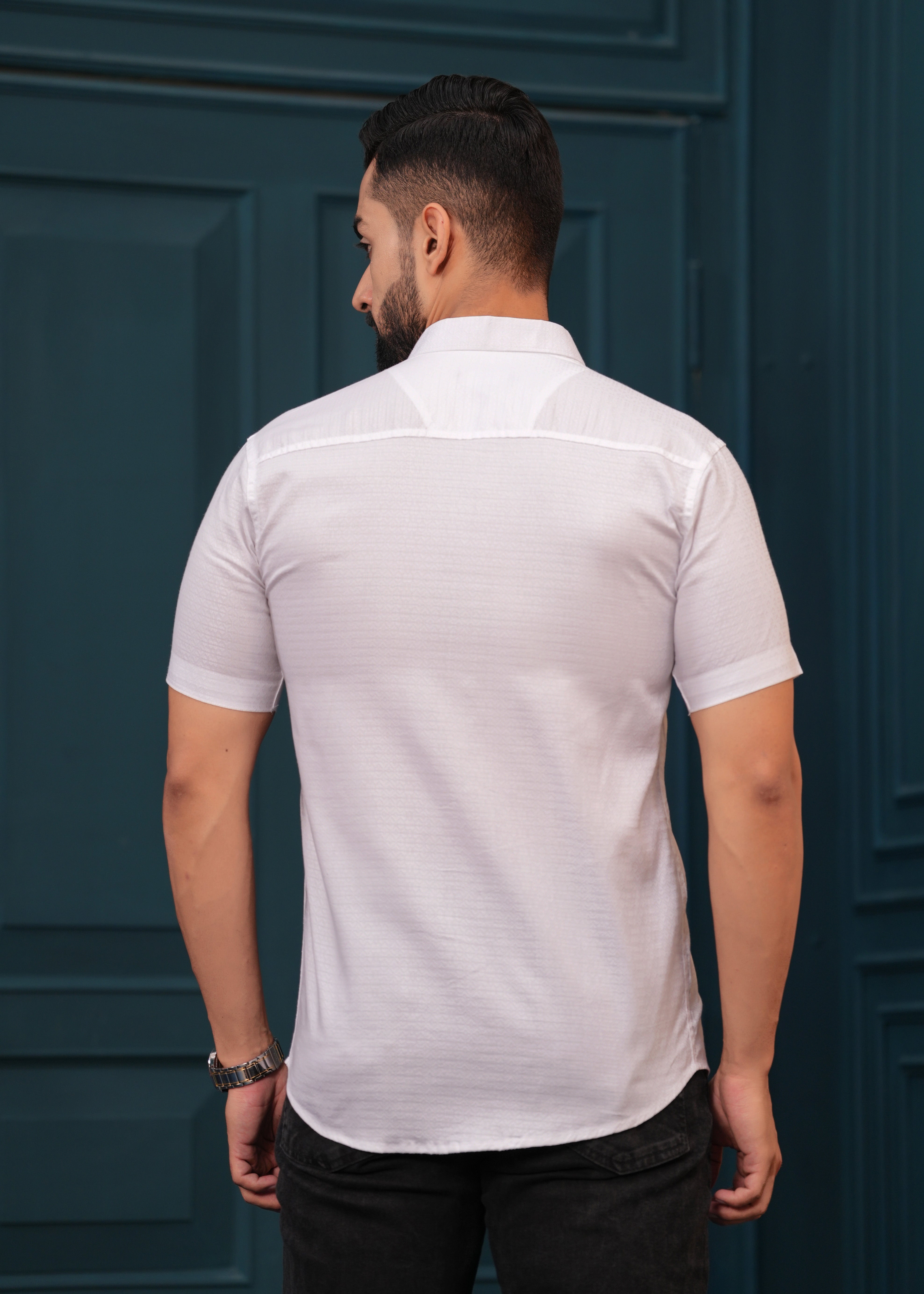 White Textured Slim Fit Shirt