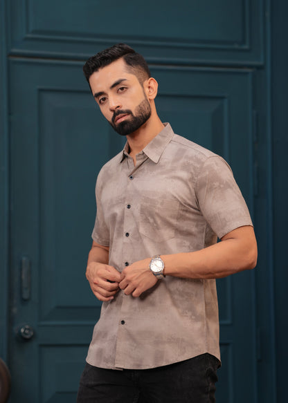 OYSTER BROWN HALF SLEEVES SHIRT