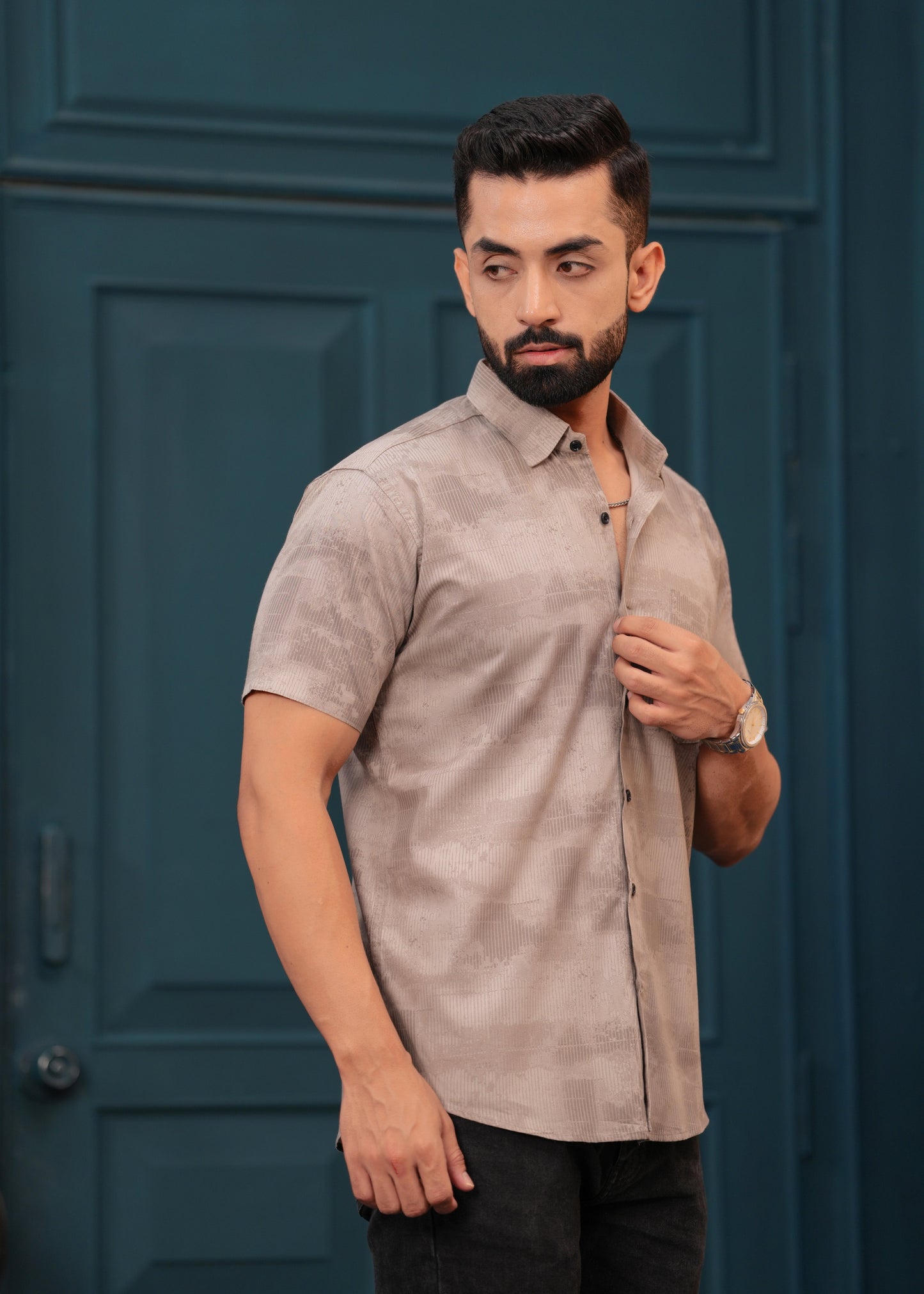 OYSTER BROWN HALF SLEEVES SHIRT