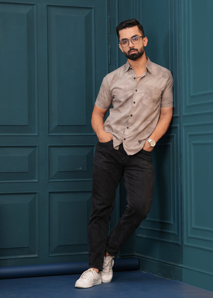 OYSTER BROWN HALF SLEEVES SHIRT