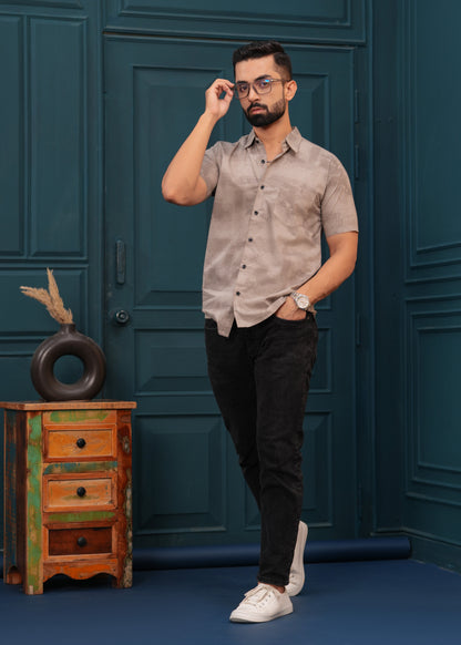 OYSTER BROWN HALF SLEEVES SHIRT