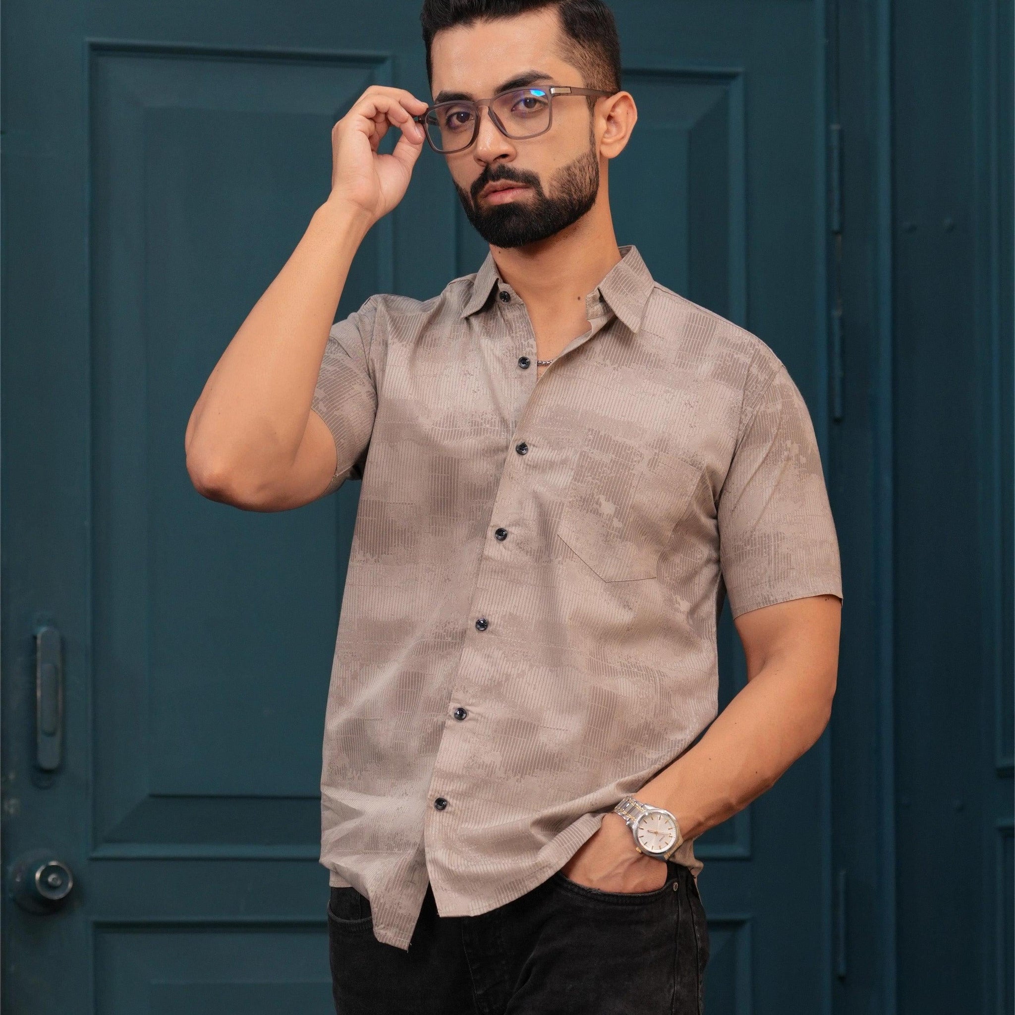 OYSTER BROWN HALF SLEEVES SHIRT
