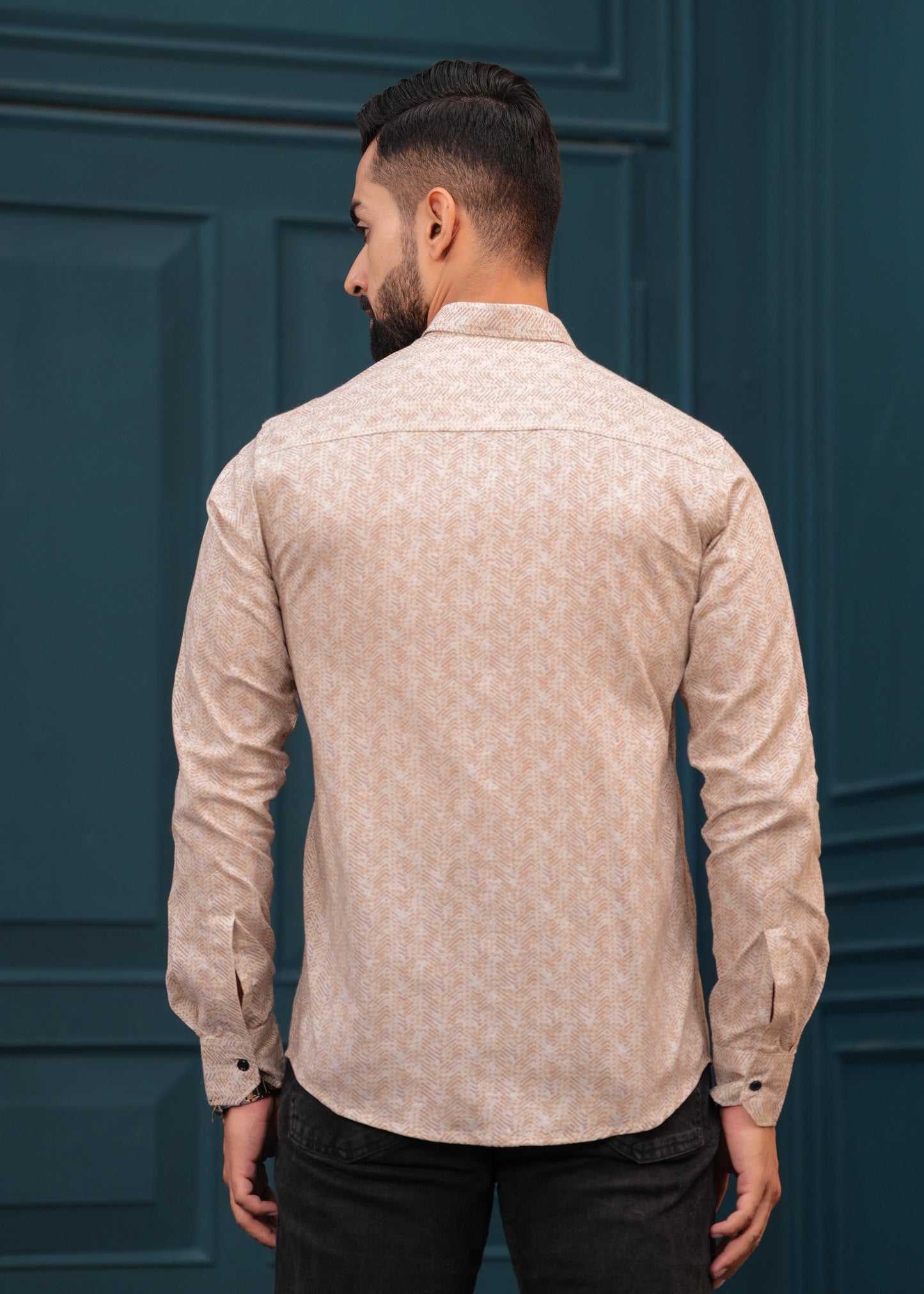 STYLISH BROWN LINE PRINTED SHIRT