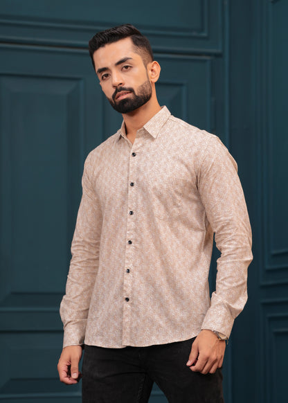 STYLISH BROWN LINE PRINTED SHIRT