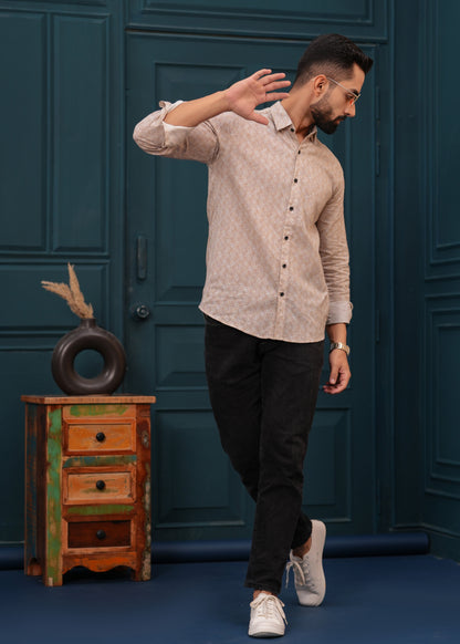 STYLISH BROWN LINE PRINTED SHIRT