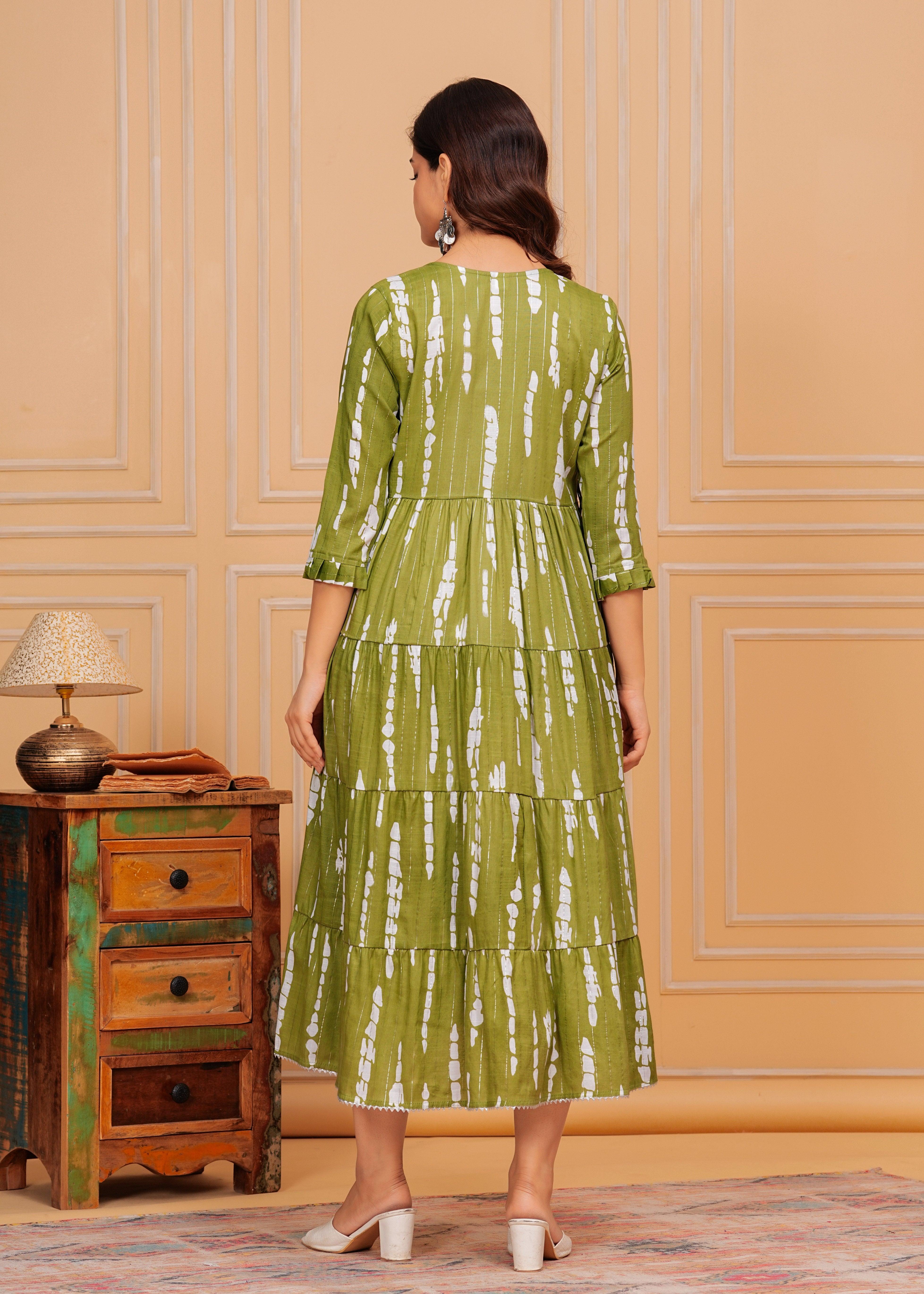 Trendy Green Embroidered Cotton Lurex Anarkali Gown