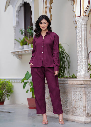 Wine Textured Microfiber Co-Ord Set