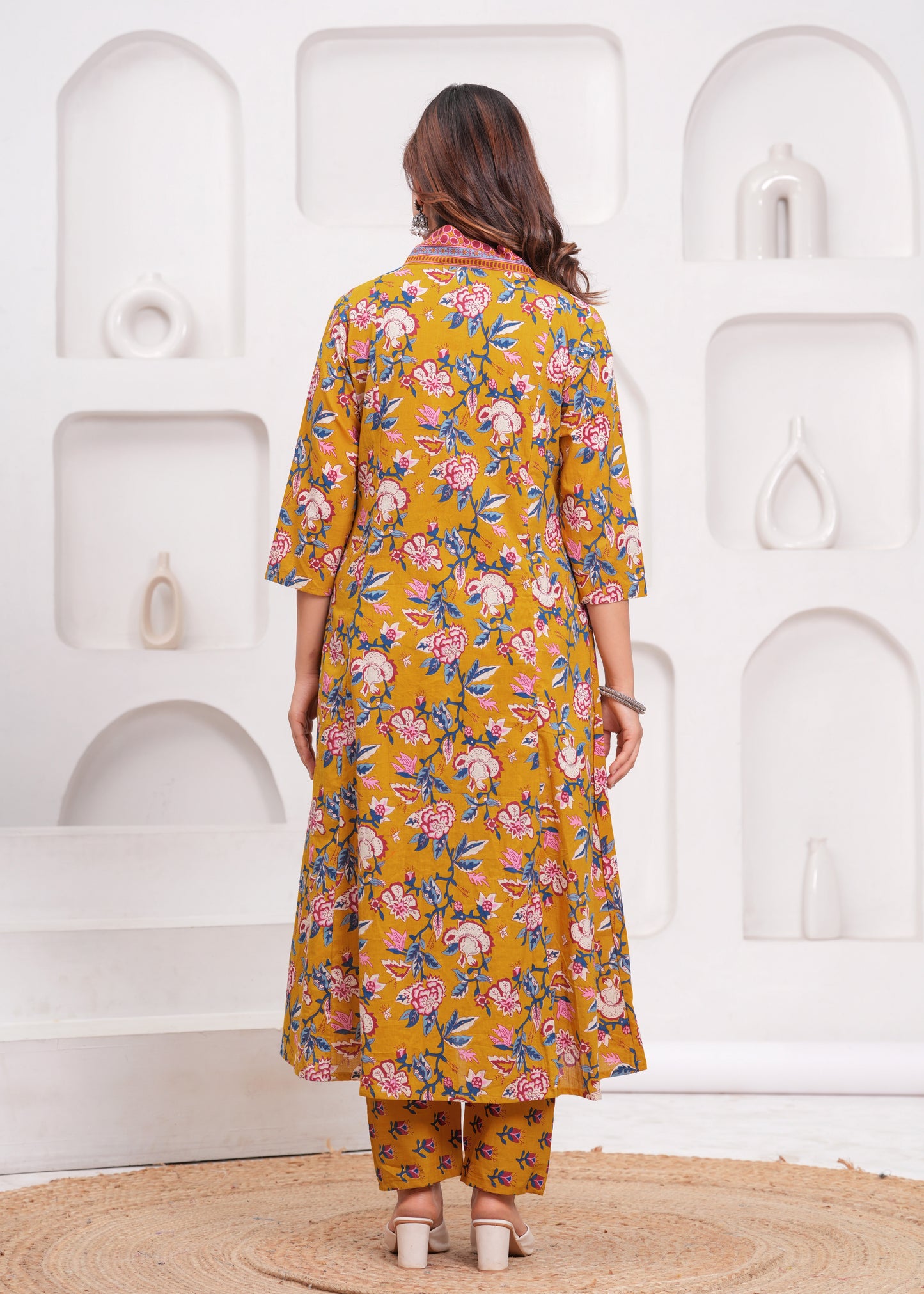 Floral Printed Cotton Kurta and Pant Set with Mulmul Dupatta
