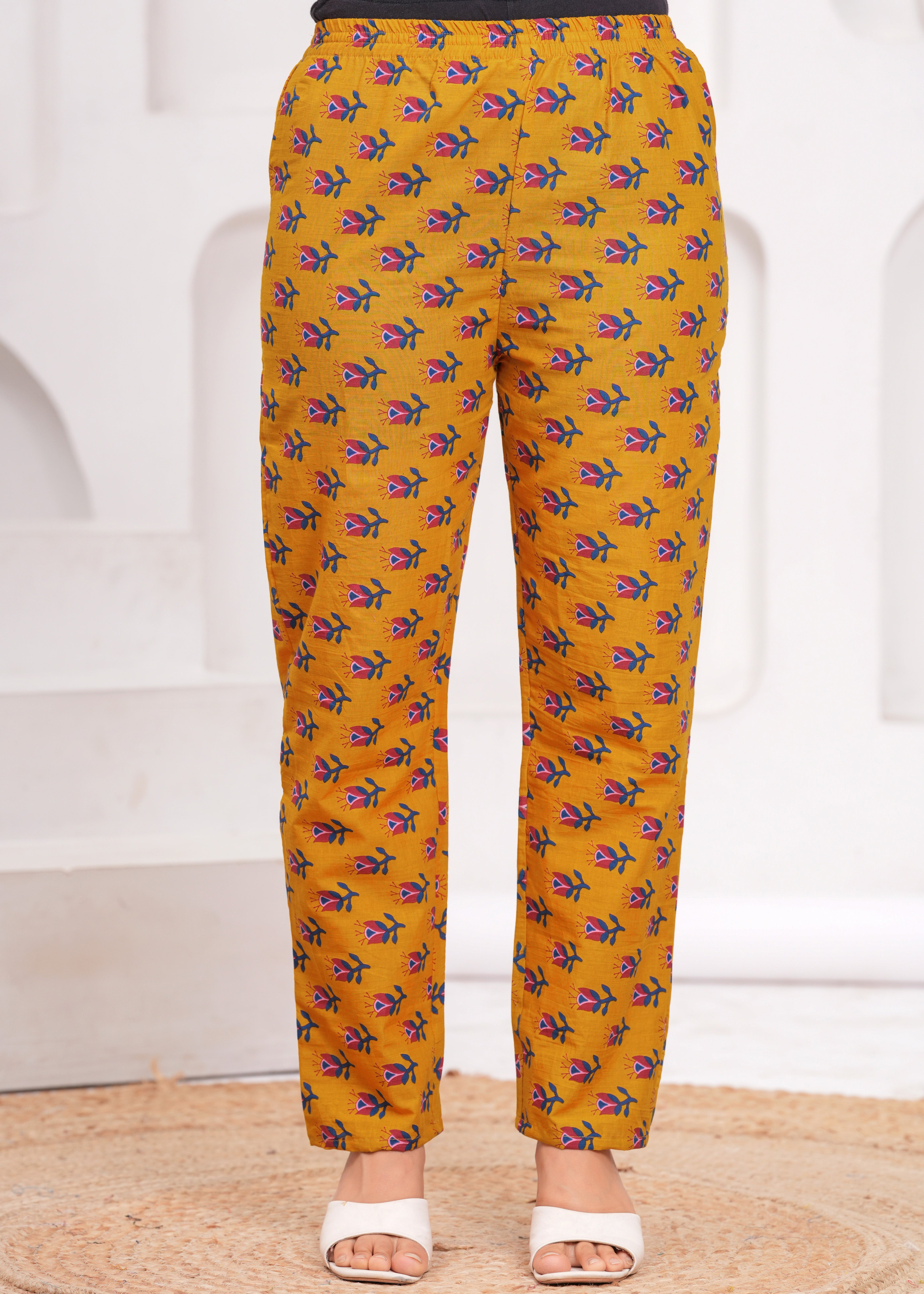 Floral Printed Cotton Kurta and Pant Set with Mulmul Dupatta