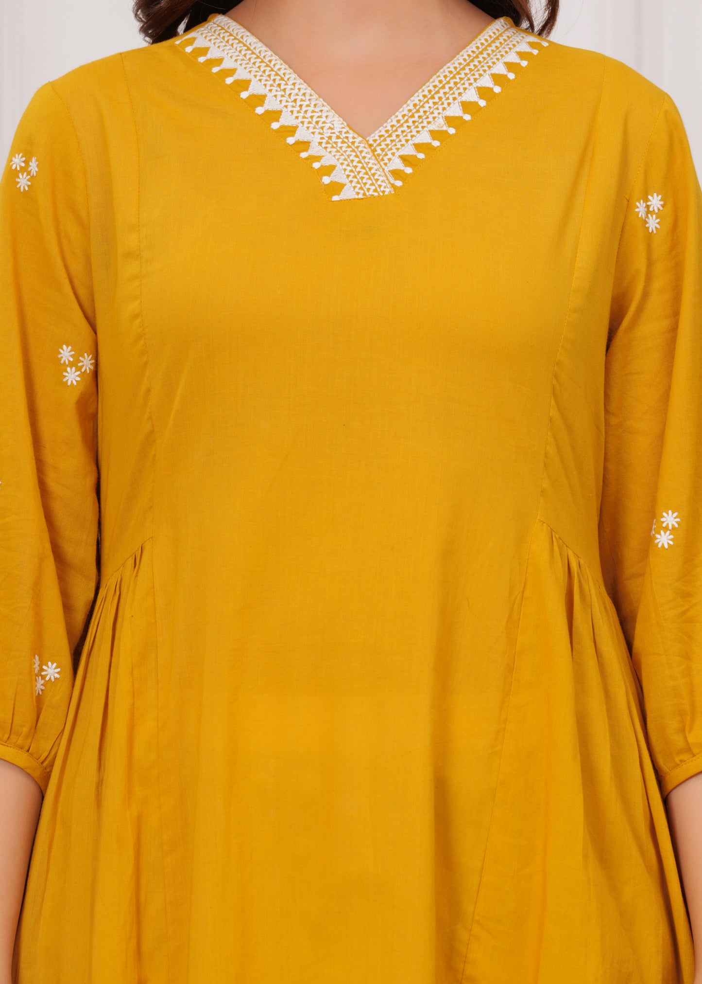 Yellow Brown Embroidered Reyon Kurta and Pant Set