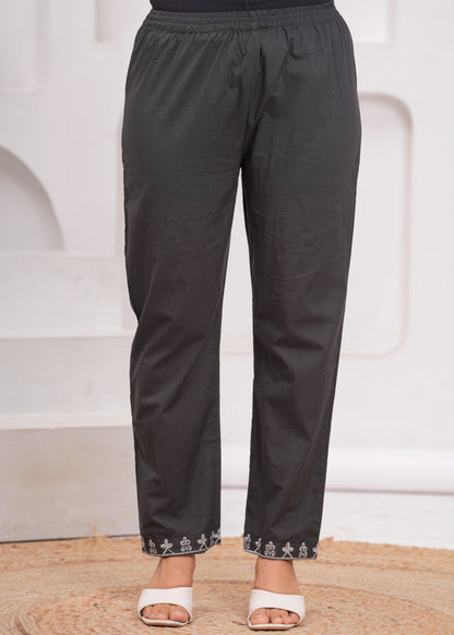 Dark Grey Embroidered Cotton Suit Set