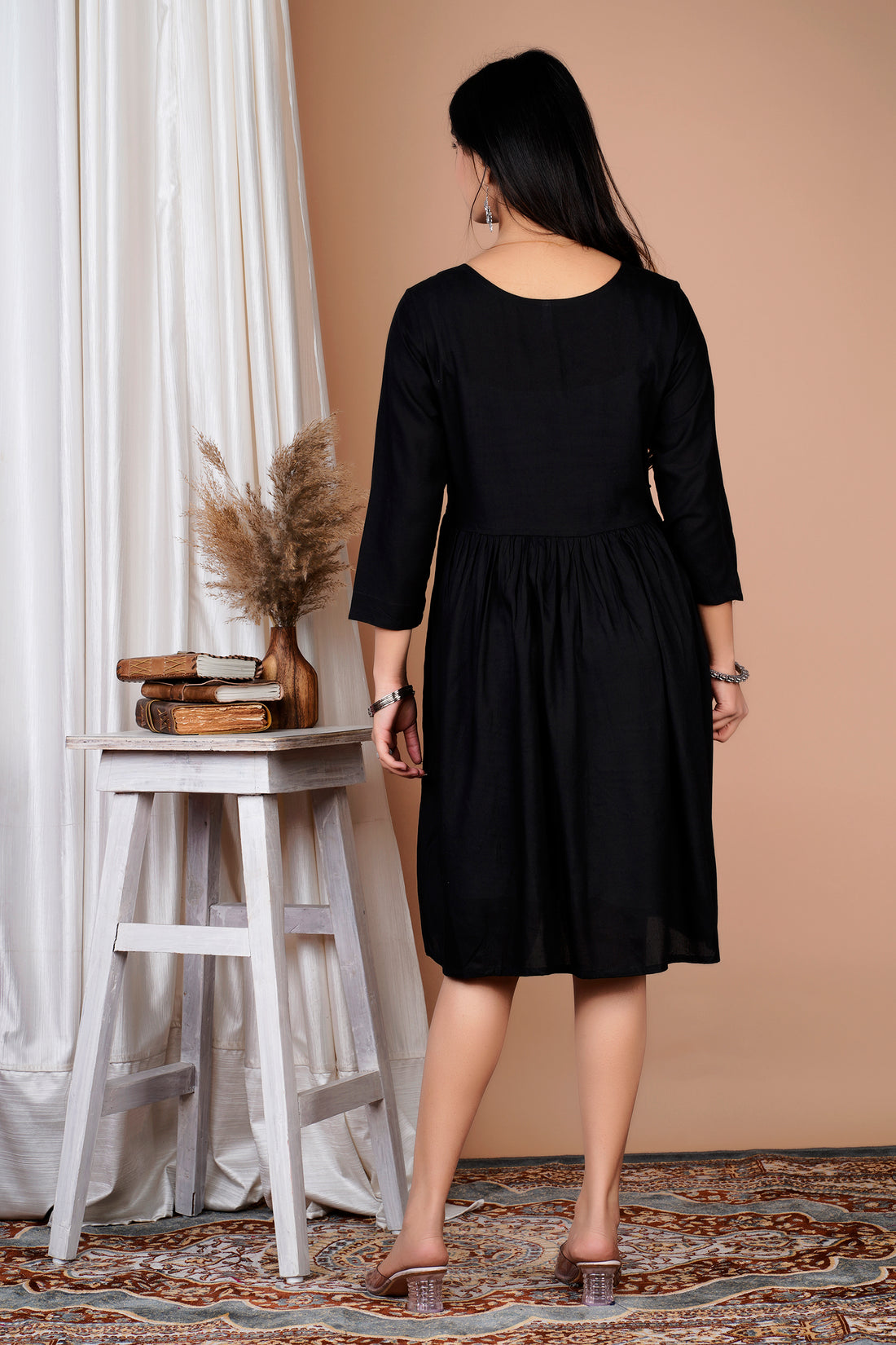 Embroidered Western Dress (Black)