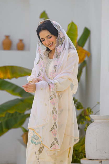 Desert Sand Embroidered Roam Sillk Suit Set with Dupatta