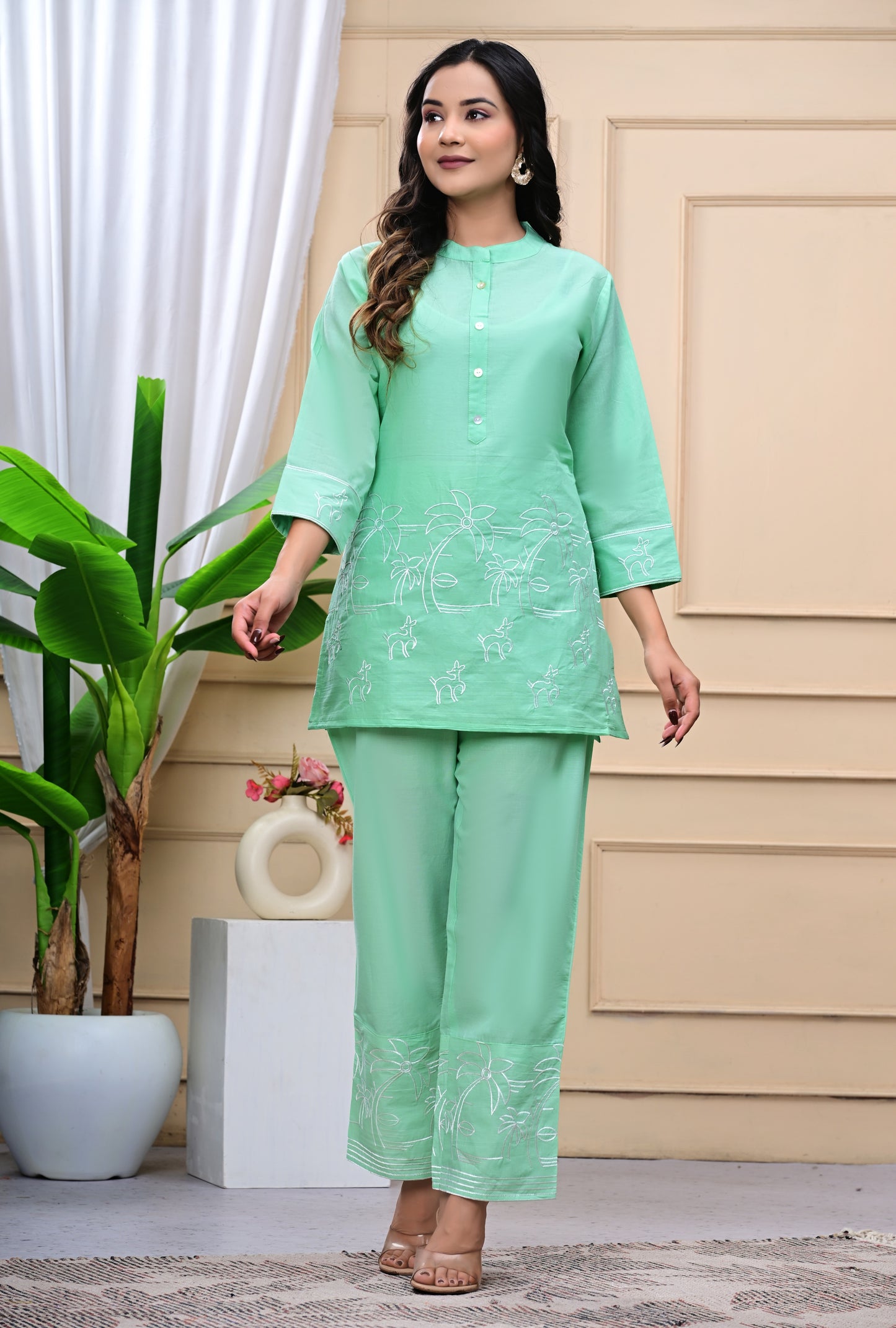 Magic Mint Embroidered Cotton Co-Ord Set