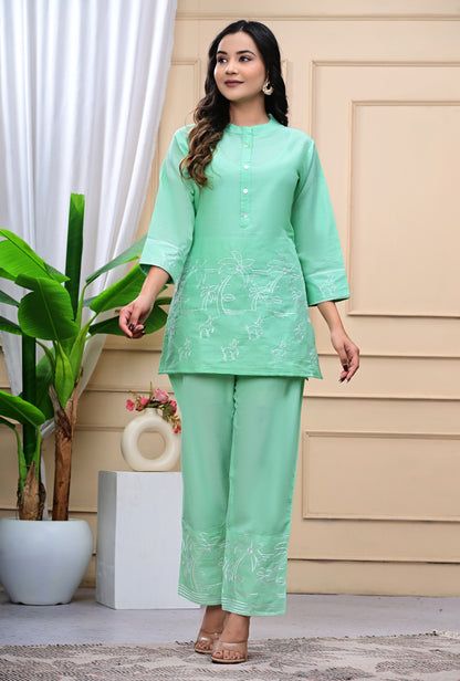 Magic Mint Embroidered Cotton Co-Ord Set