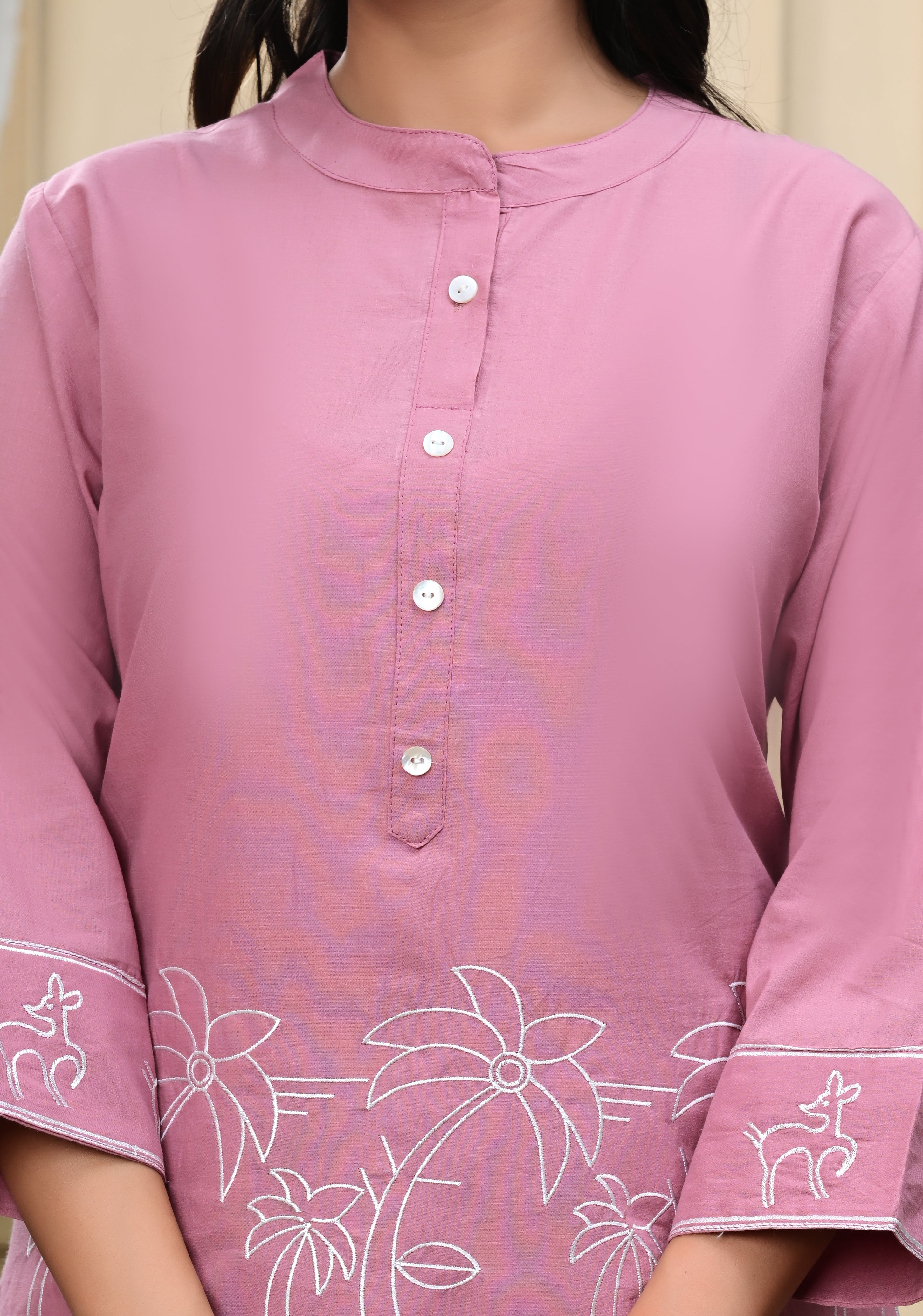 Faded Pink Embroidered Cotton Co-Ord Set
