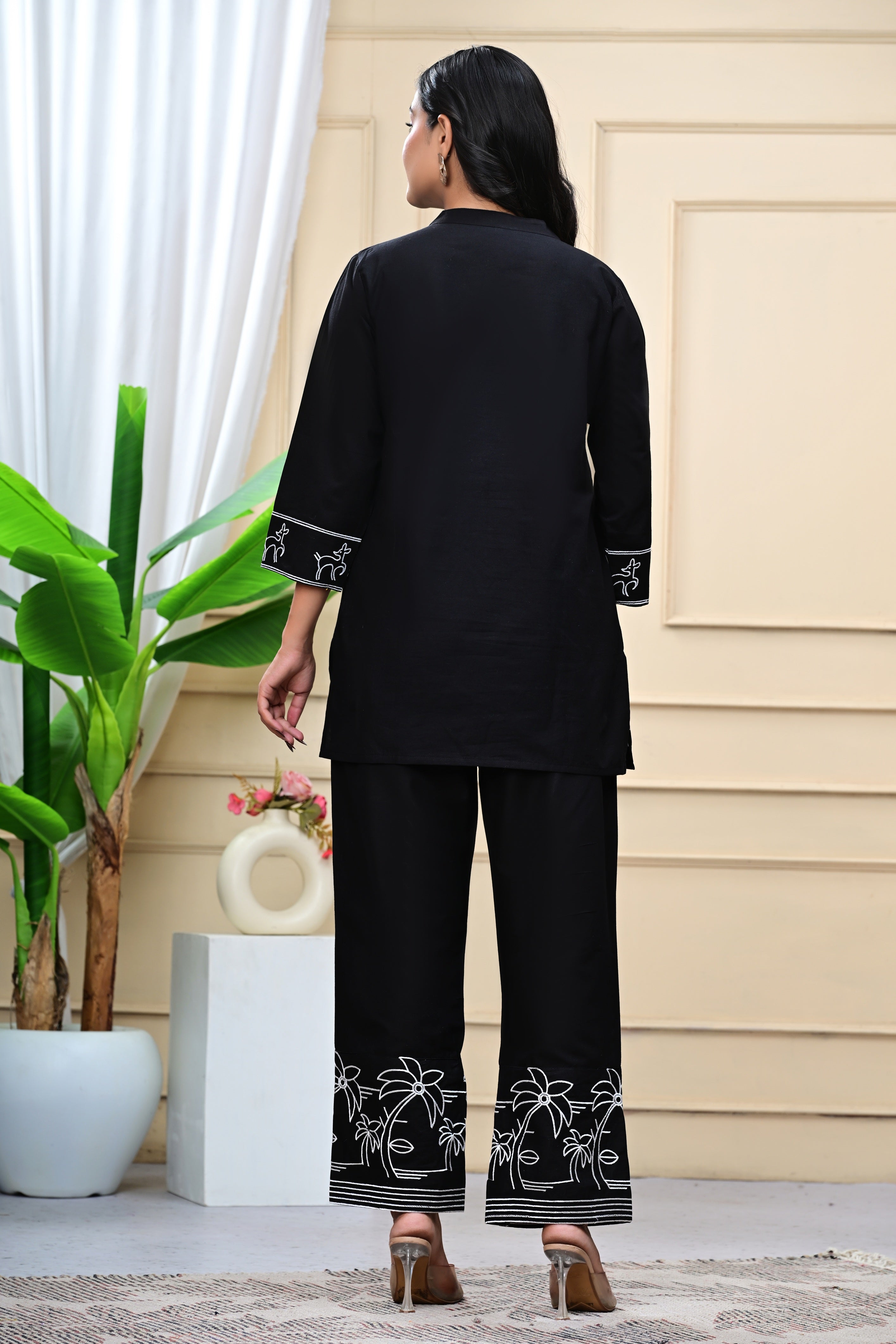 Black Embroidered Cotton Co-Ord Set