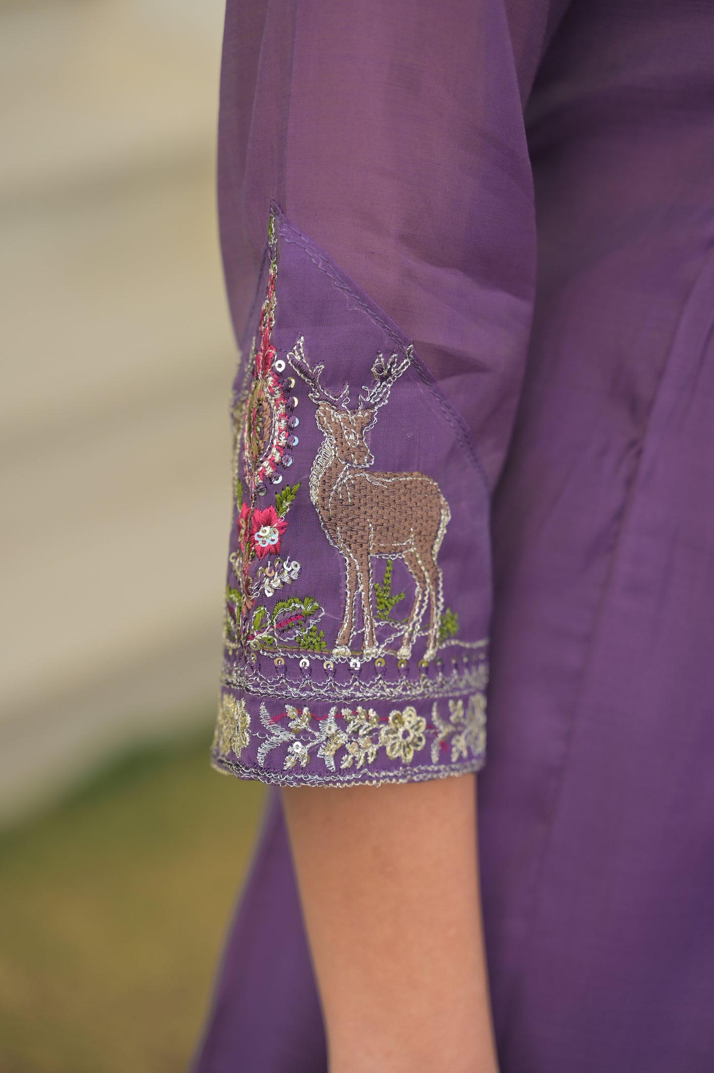 Plum Purple Embroidered Pure Mul Chanderi Suit Set