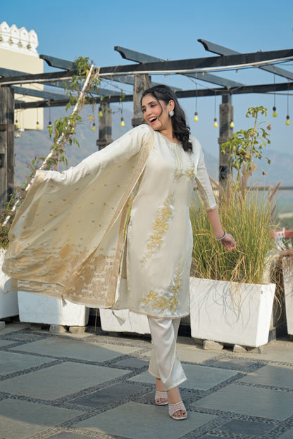 Moon Mist Embroidered Roman Shimmer Suit Set