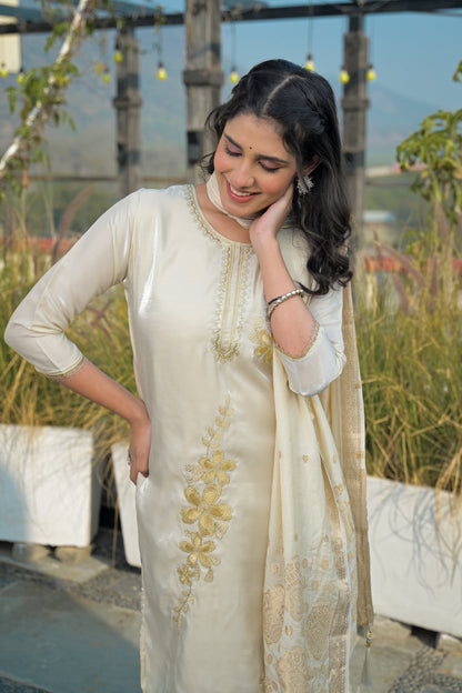 Moon Mist Embroidered Roman Shimmer Suit Set