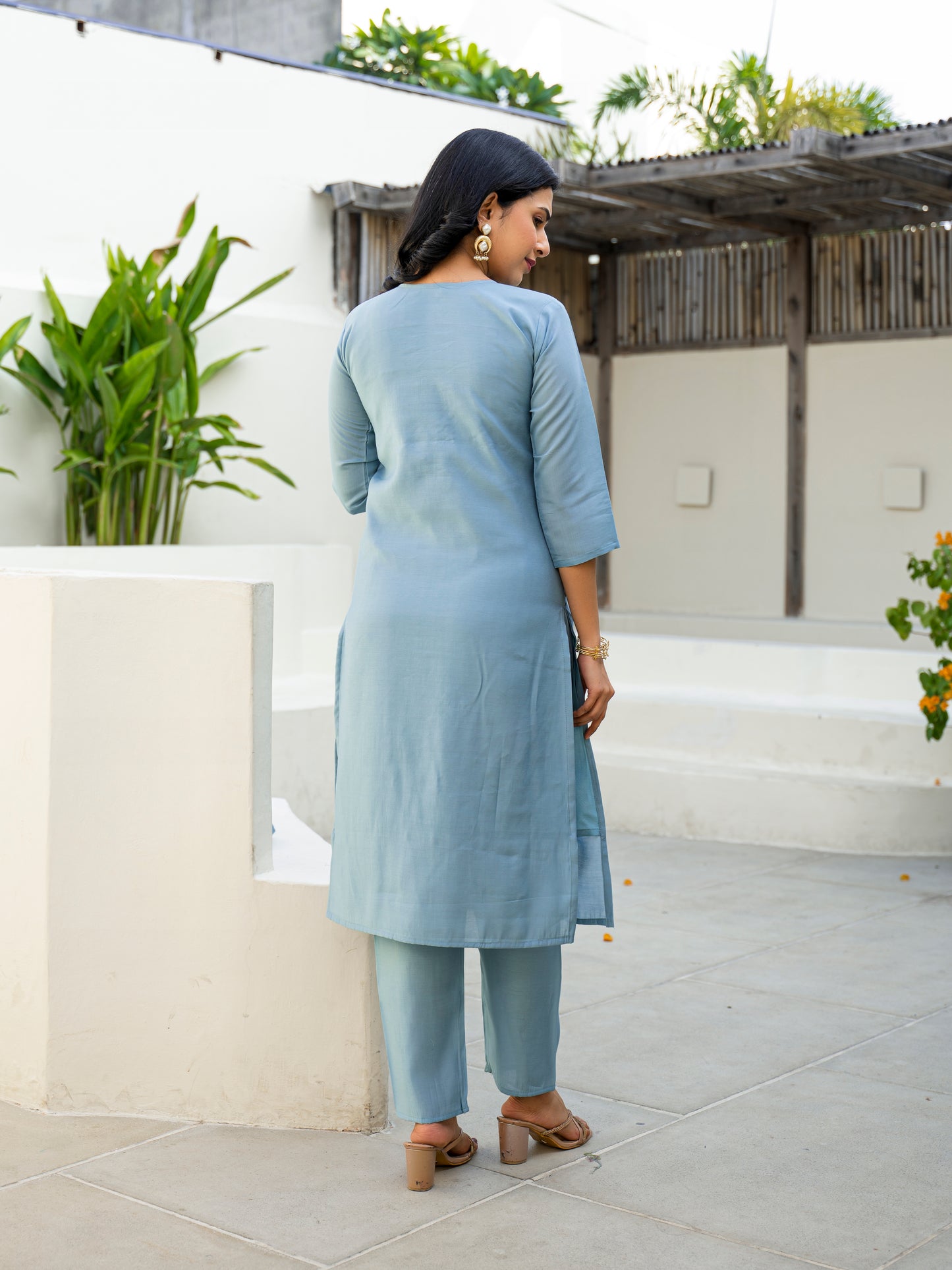 Cloudy Blue Embroidered Roman Silk Kurta and Pant Set with Dupatta (Copy)