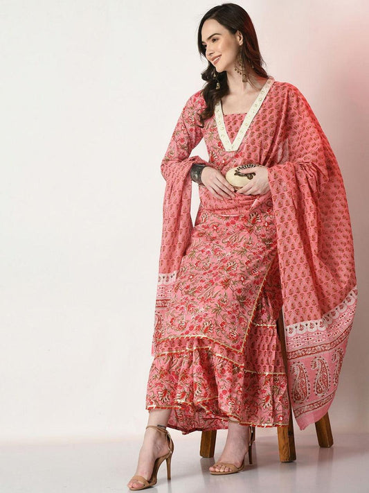 Rose Pink Printed Cotton Suit Set