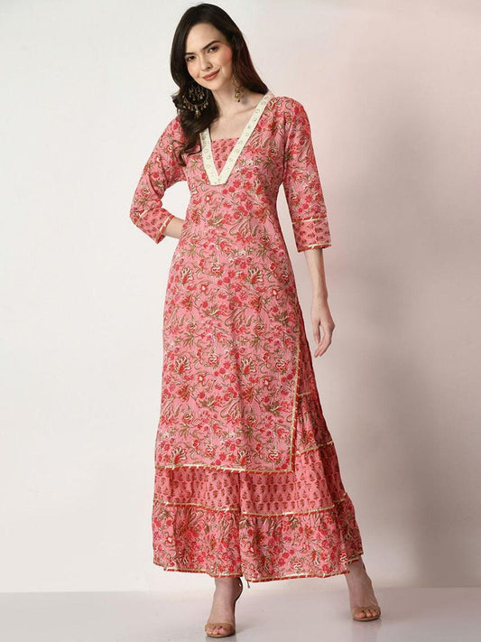Rose Pink Printed Cotton Suit Set