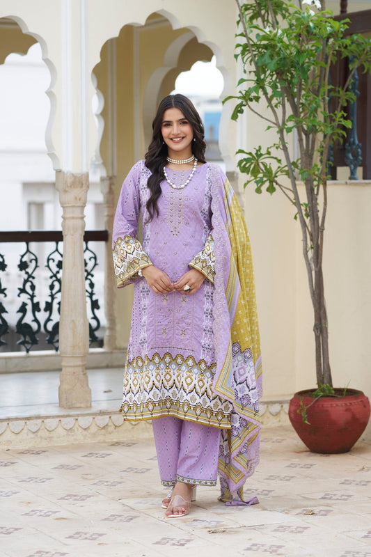 Cold Purple Embroidered Cotton Suit Set with Embroidered Cotton Dupatta