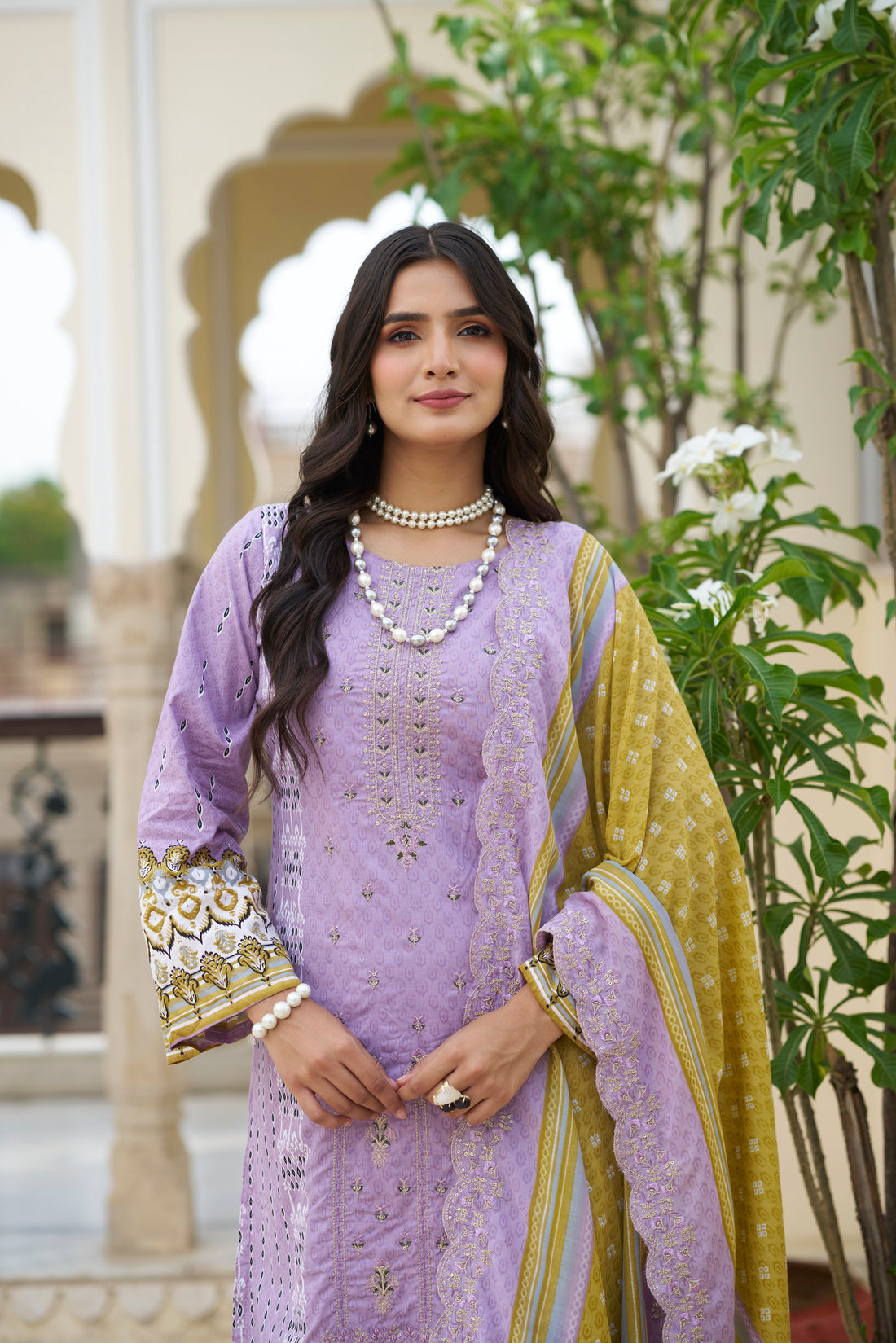 Cold Purple Embroidered Cotton Suit Set with Embroidered Cotton Dupatta