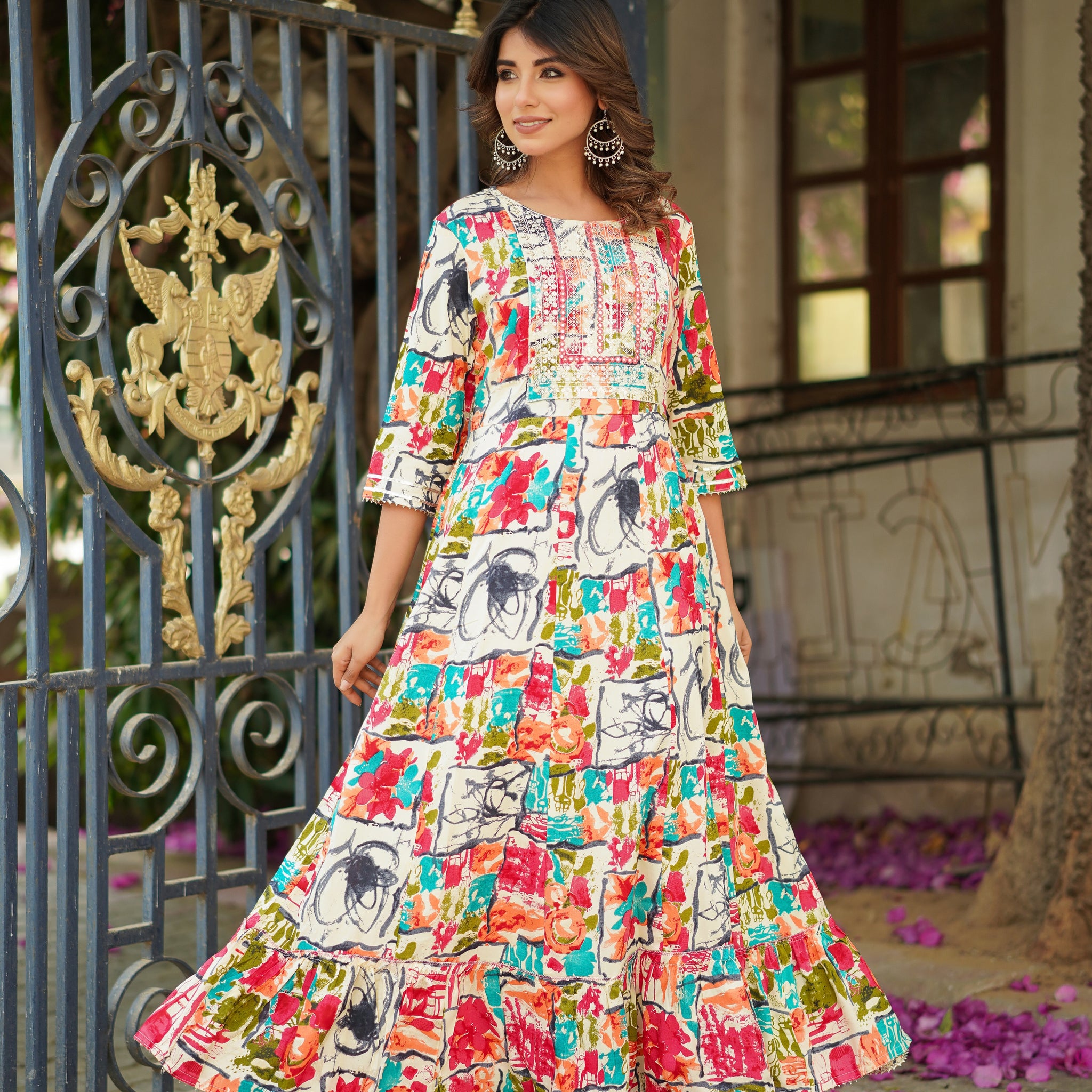 Multicolored Rayon Anarkali Gown